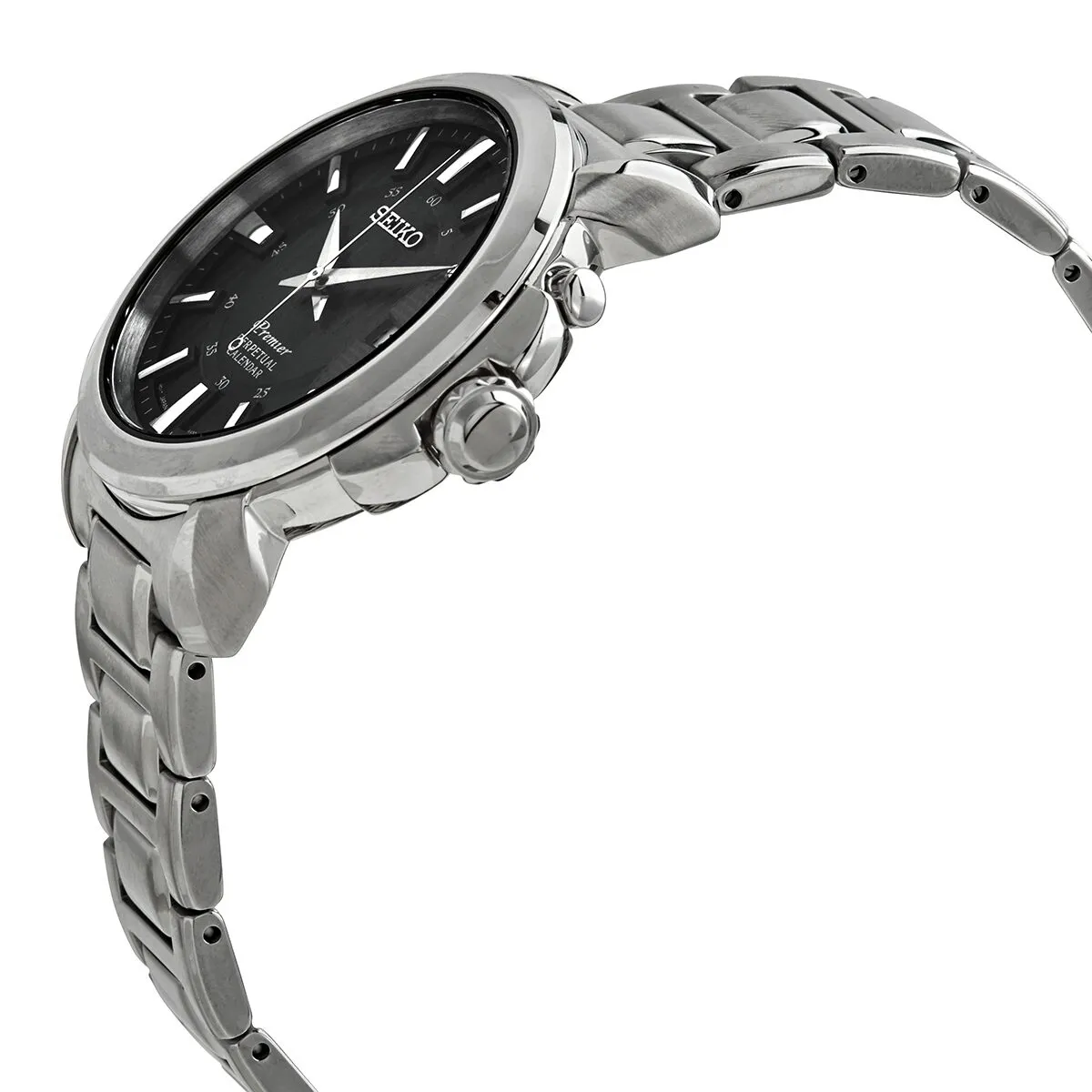 Seiko Premier Perpetual Quartz Black Dial Men's Watch SNQ159