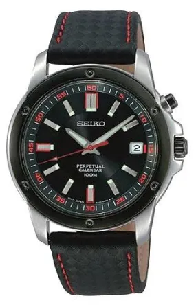 Seiko SNQ097 Men's Black Leather Strap Perpetual Calendar Watch
