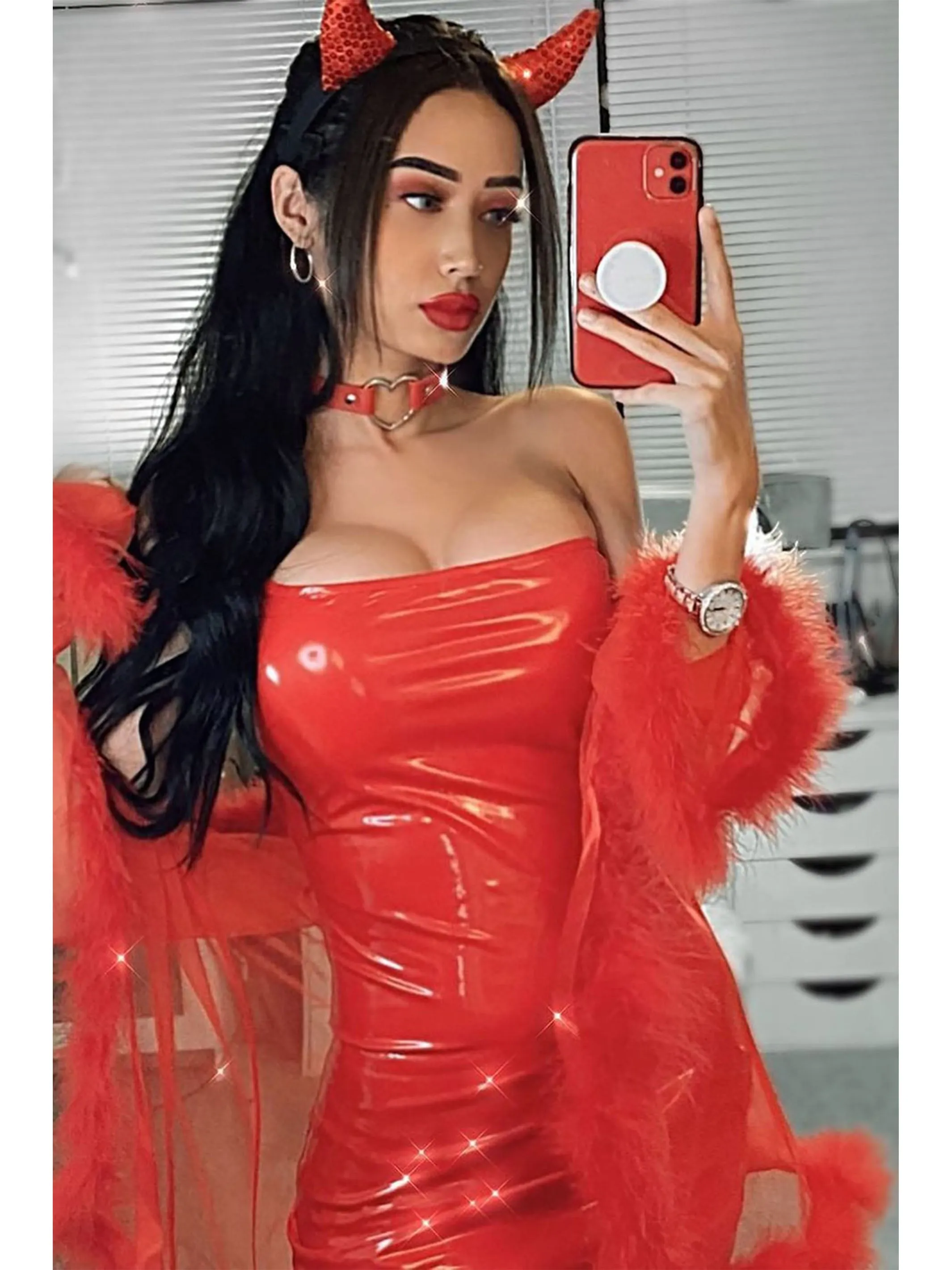 Sequin Red Devil Horns on Headband Costume Accessory