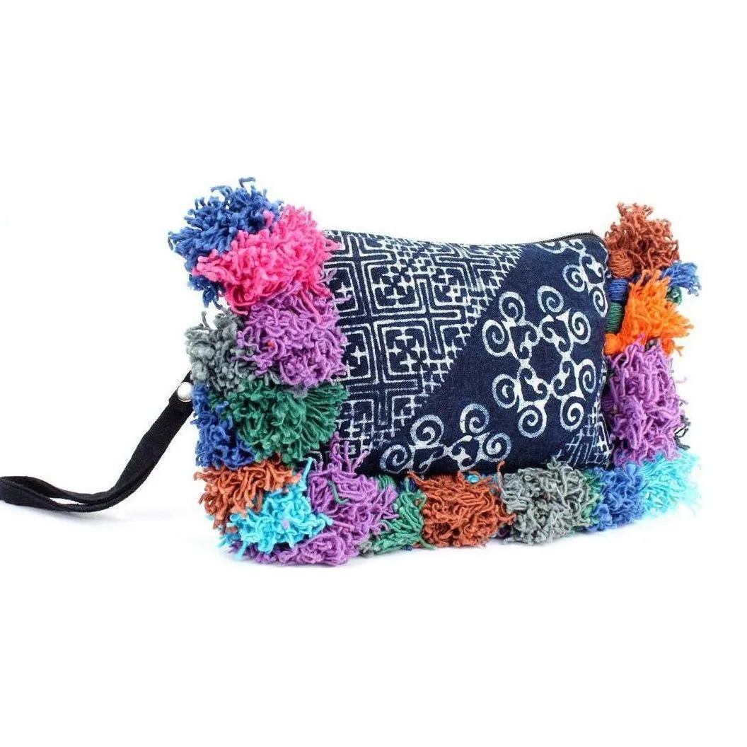 Sia Batik Bohemian Pom Pom Tassel Clutch