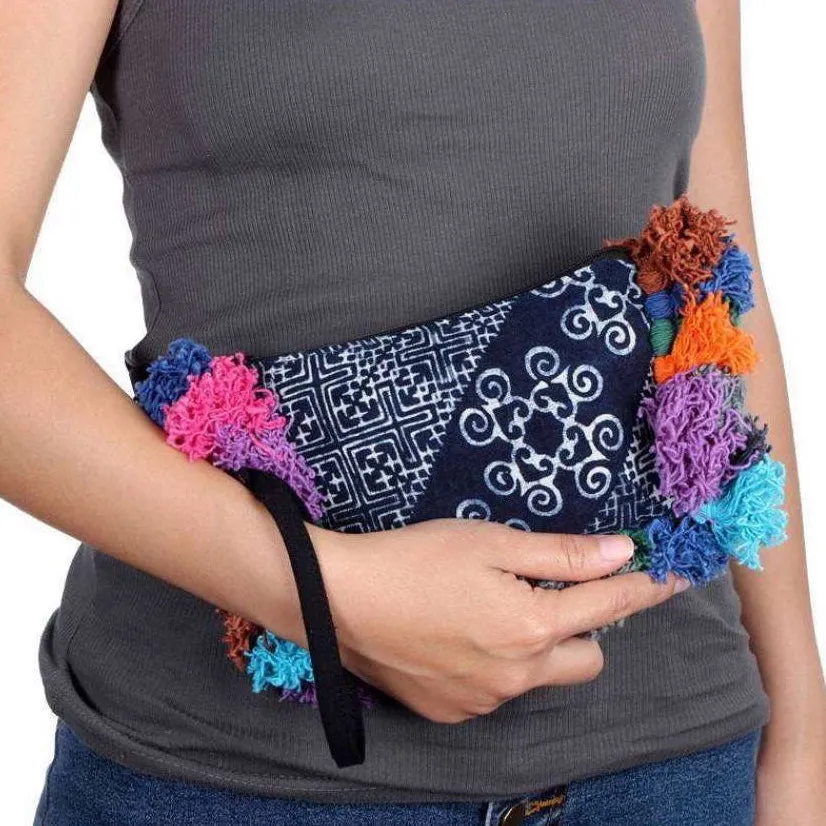 Sia Batik Bohemian Pom Pom Tassel Clutch