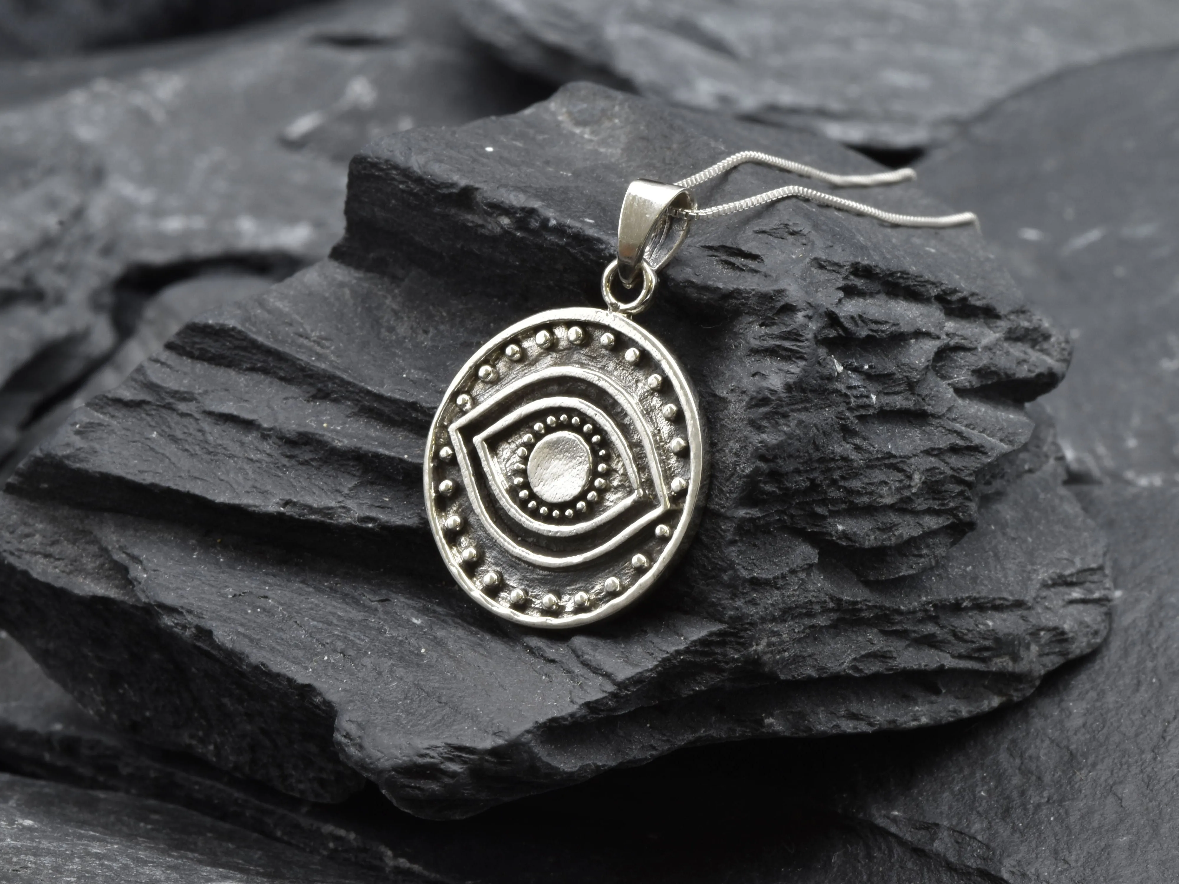 Silver Eye Necklace - Evil Eye Pendant - Silver Statement Necklace