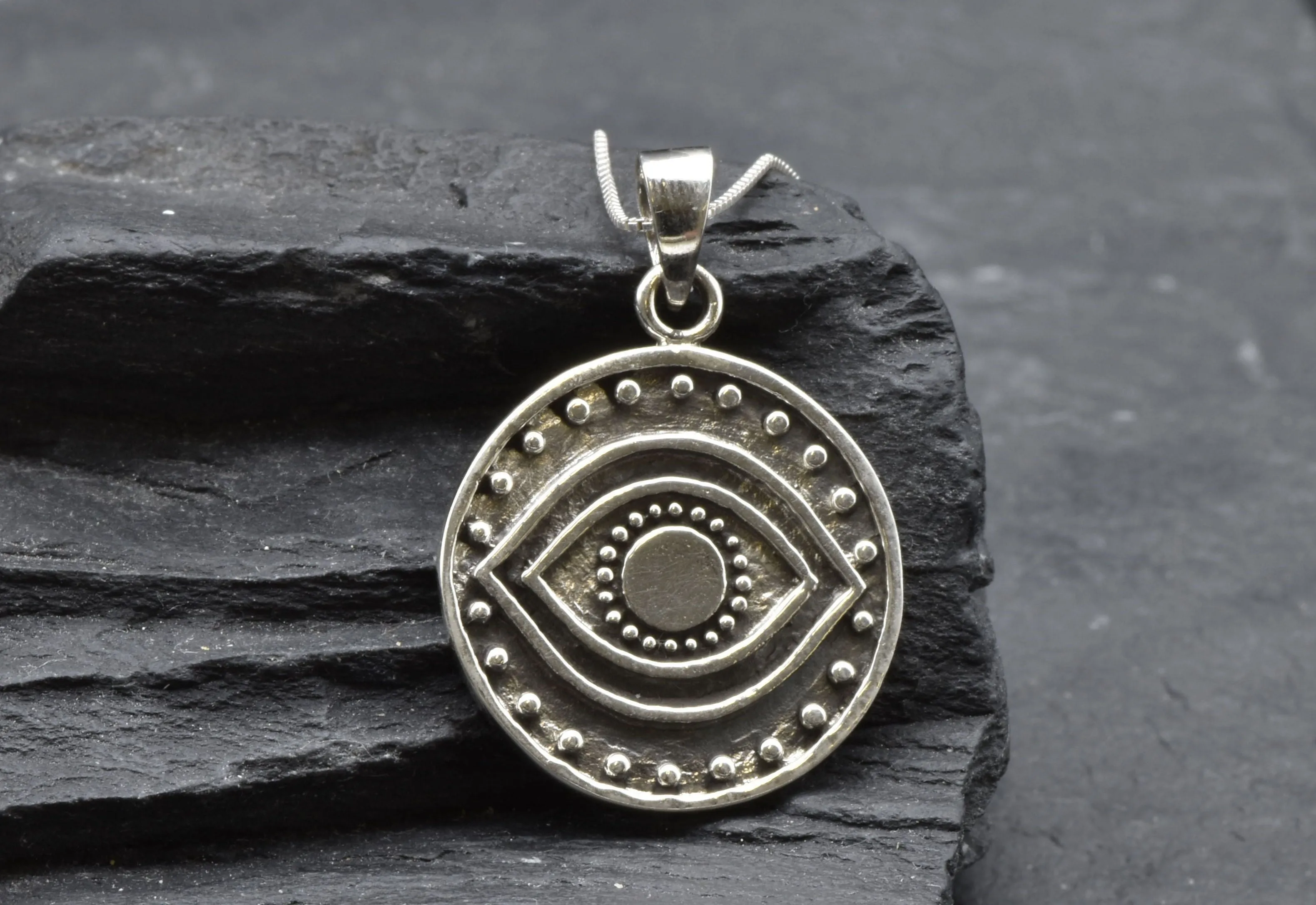 Silver Eye Necklace - Evil Eye Pendant - Silver Statement Necklace