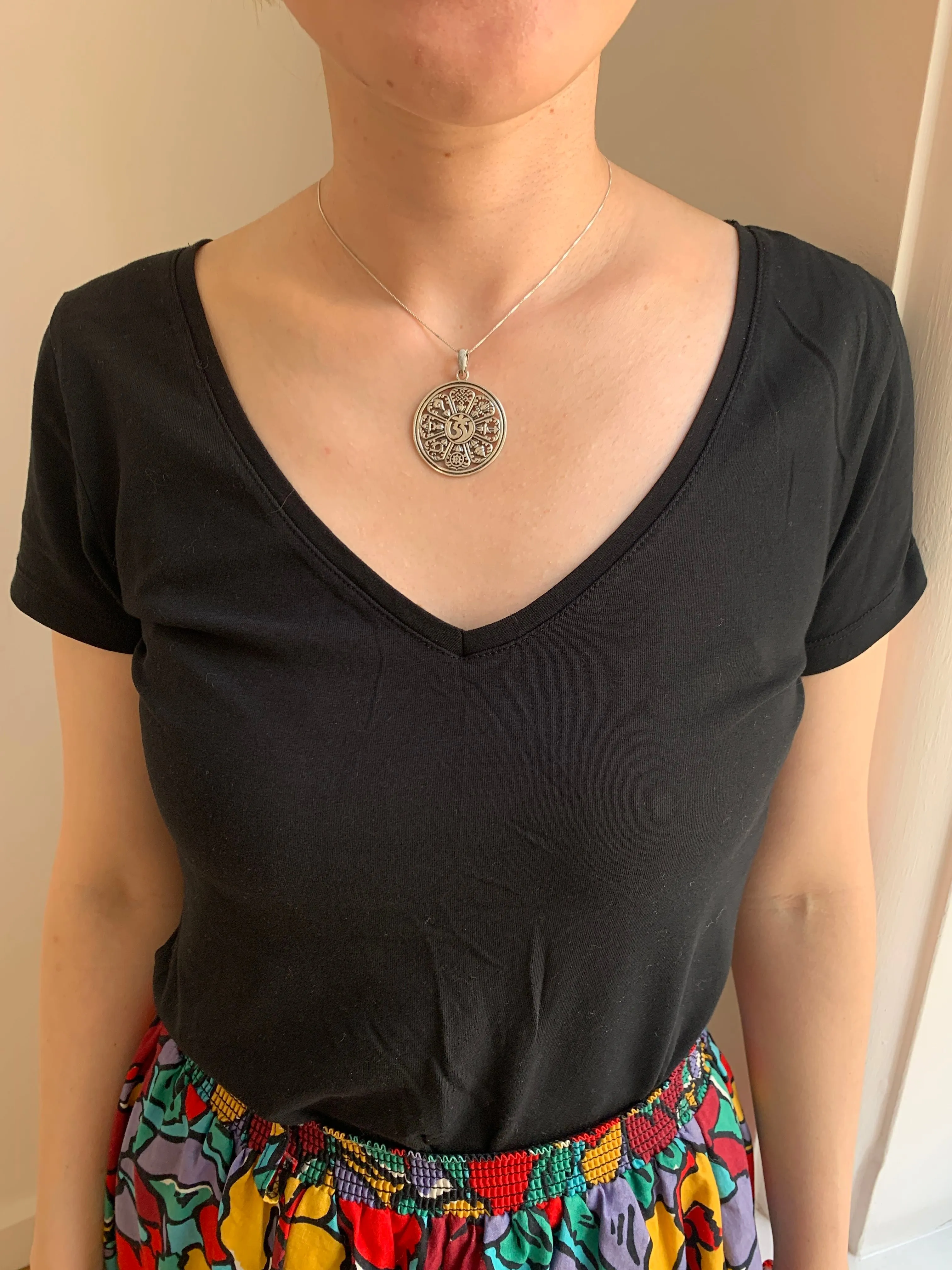 Silver Mandala Necklace - Spiritual Circle Necklace, Silver Ohm Pendant