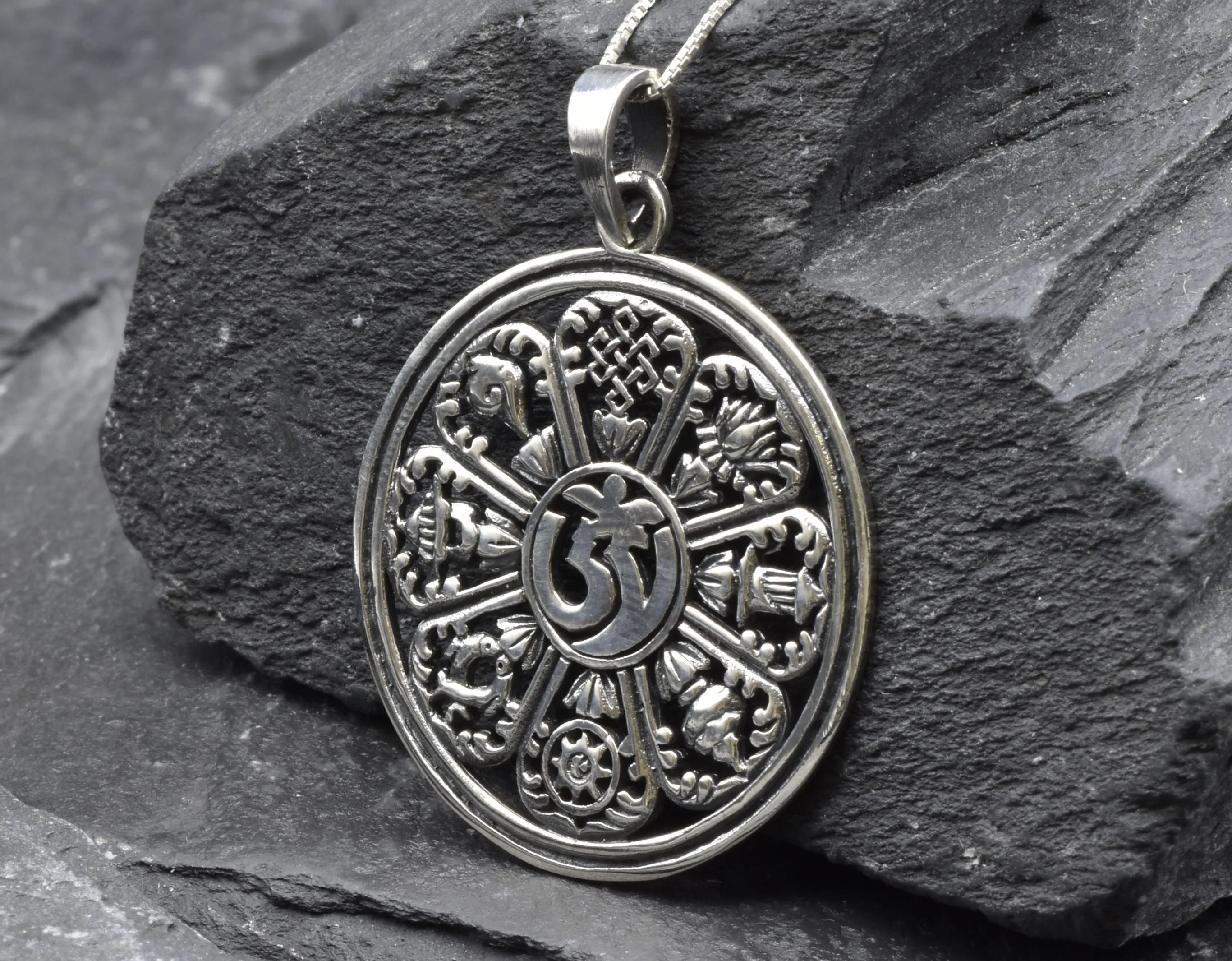 Silver Mandala Necklace - Spiritual Circle Necklace, Silver Ohm Pendant