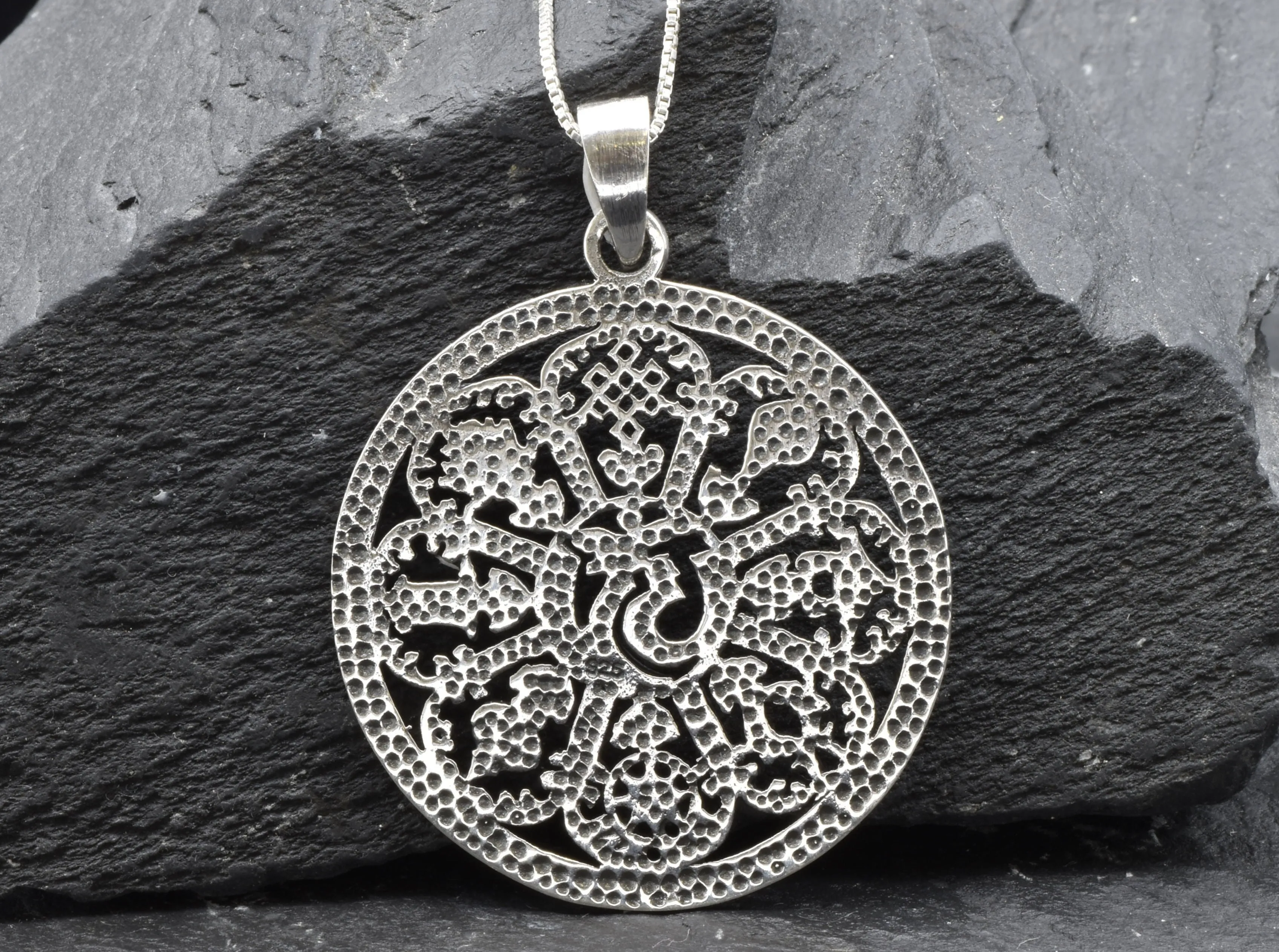 Silver Mandala Necklace - Spiritual Circle Necklace, Silver Ohm Pendant