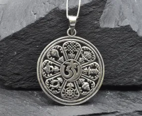 Silver Mandala Necklace - Spiritual Circle Necklace, Silver Ohm Pendant