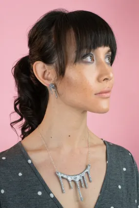 Silver Pendant Necklace / Silver Glitter Necklace / Silver Jewelry - Melt