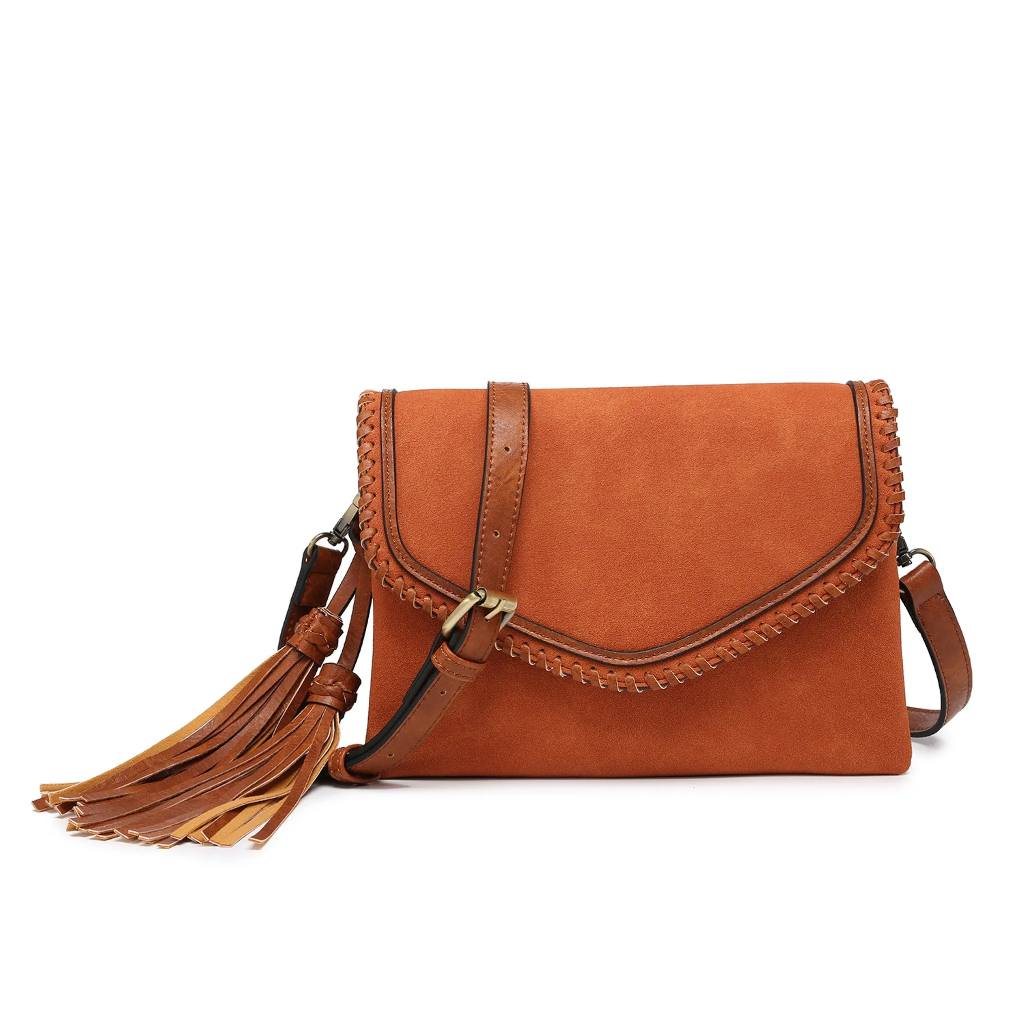 Sloane Flapover Crossbody w/ Whipstitch and Tassel