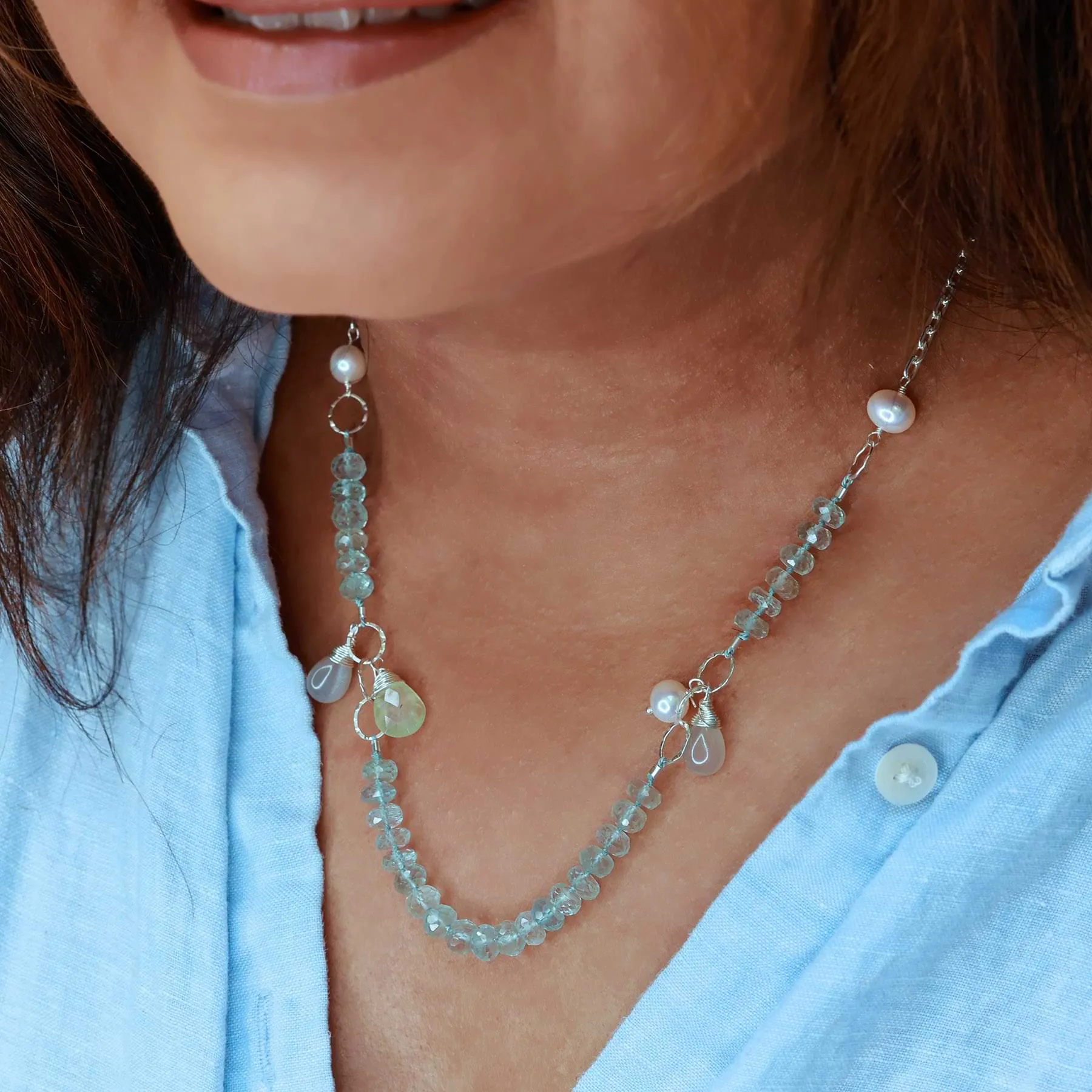 Sora - Aquamarine Multi Gemstone Silver Necklace