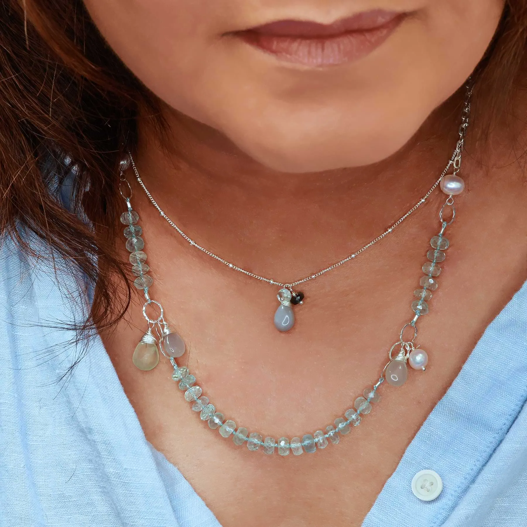 Sora - Aquamarine Multi Gemstone Silver Necklace