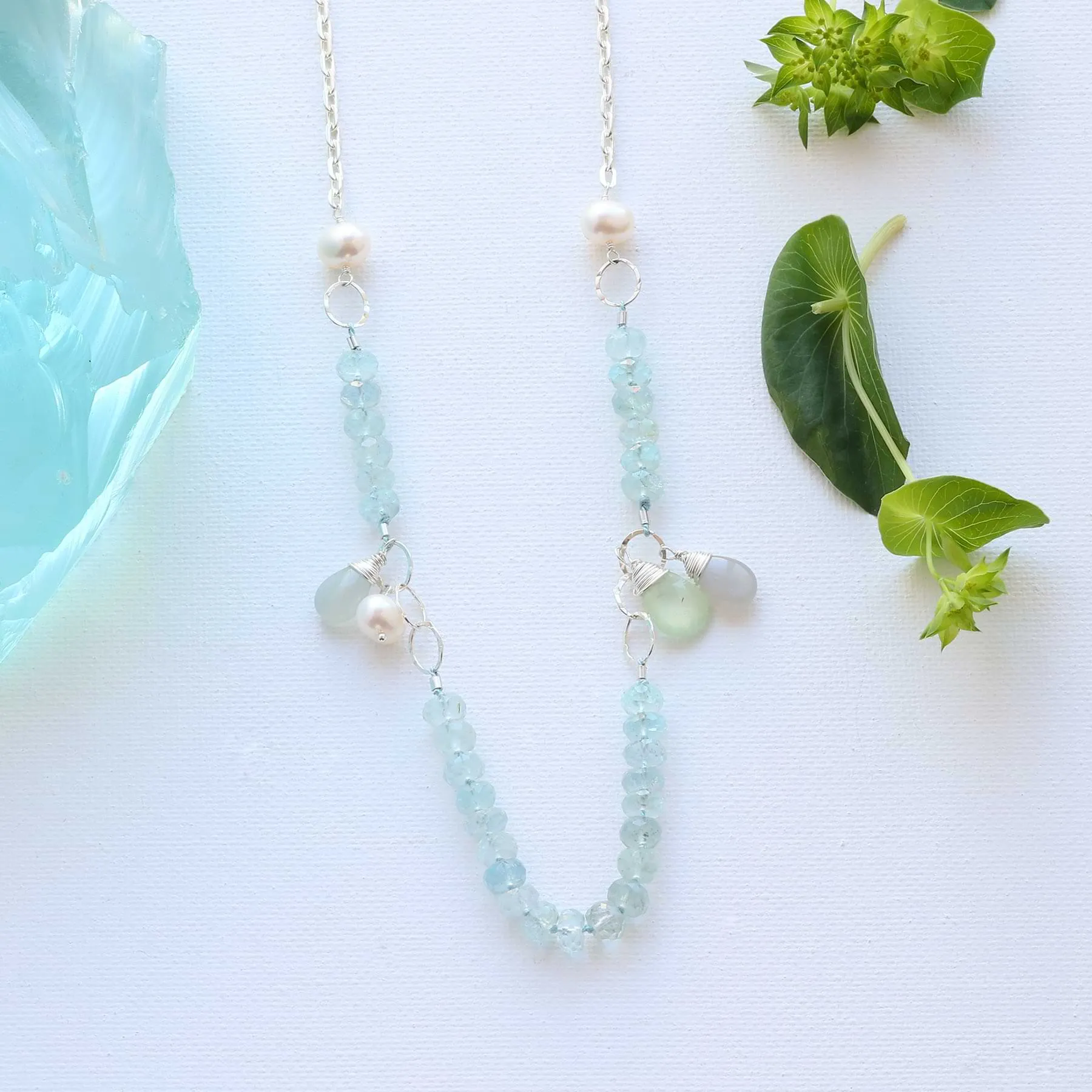 Sora - Aquamarine Multi Gemstone Silver Necklace
