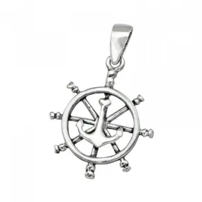 Sterling Silver Anchor Wheel Pendant Necklace
