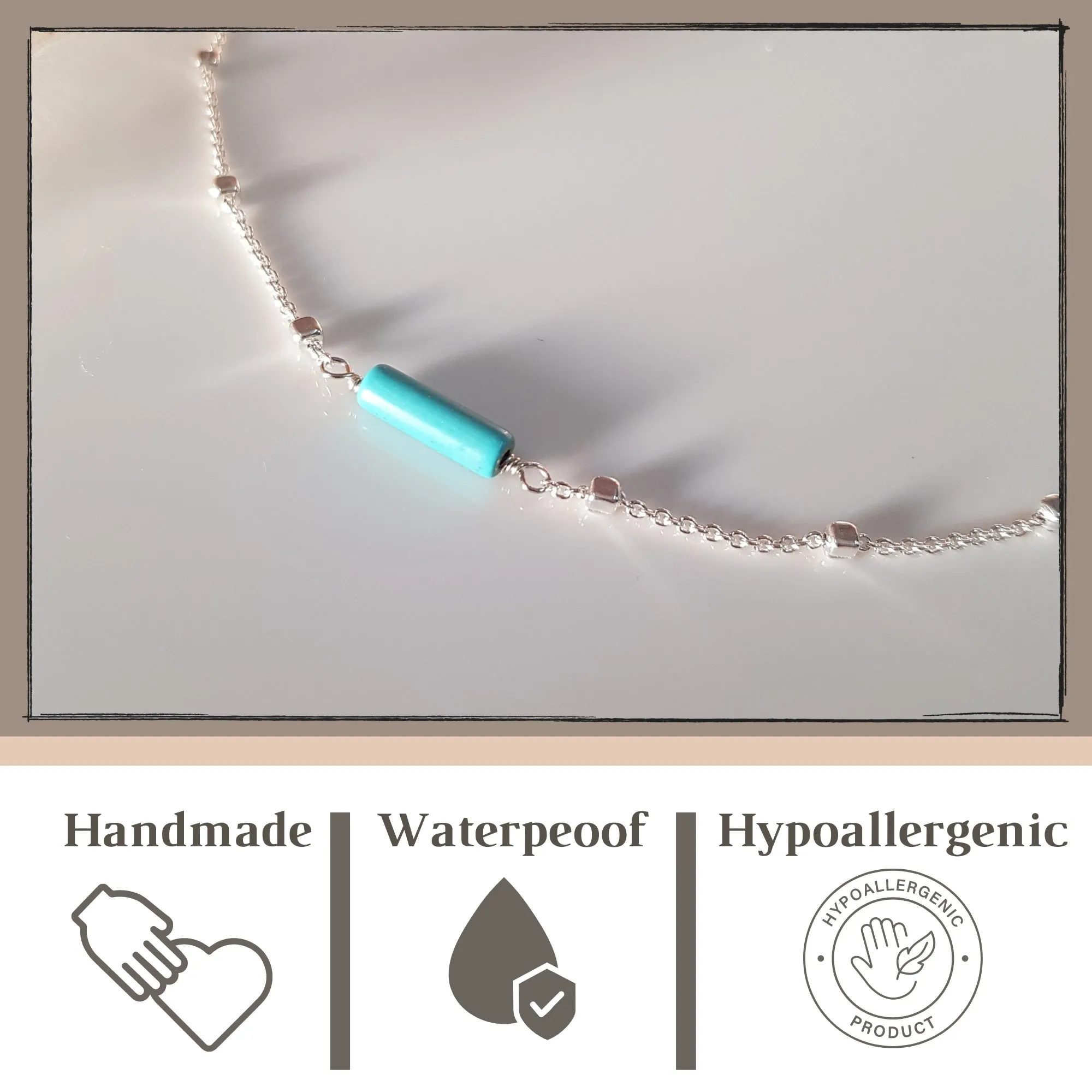 Sterling silver choker, Dainty satellite chain necklace for women with Turquoise Beads