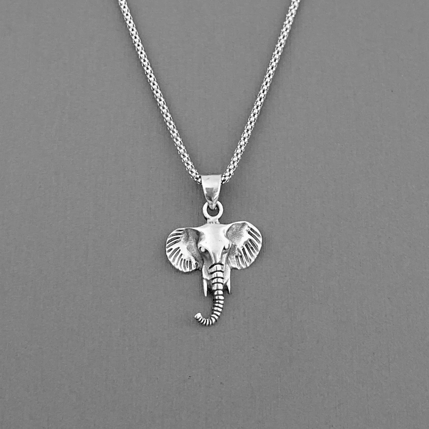 Sterling Silver Elephant Head Necklace, Silver Necklace, Elephant Necklace, Animal Necklace