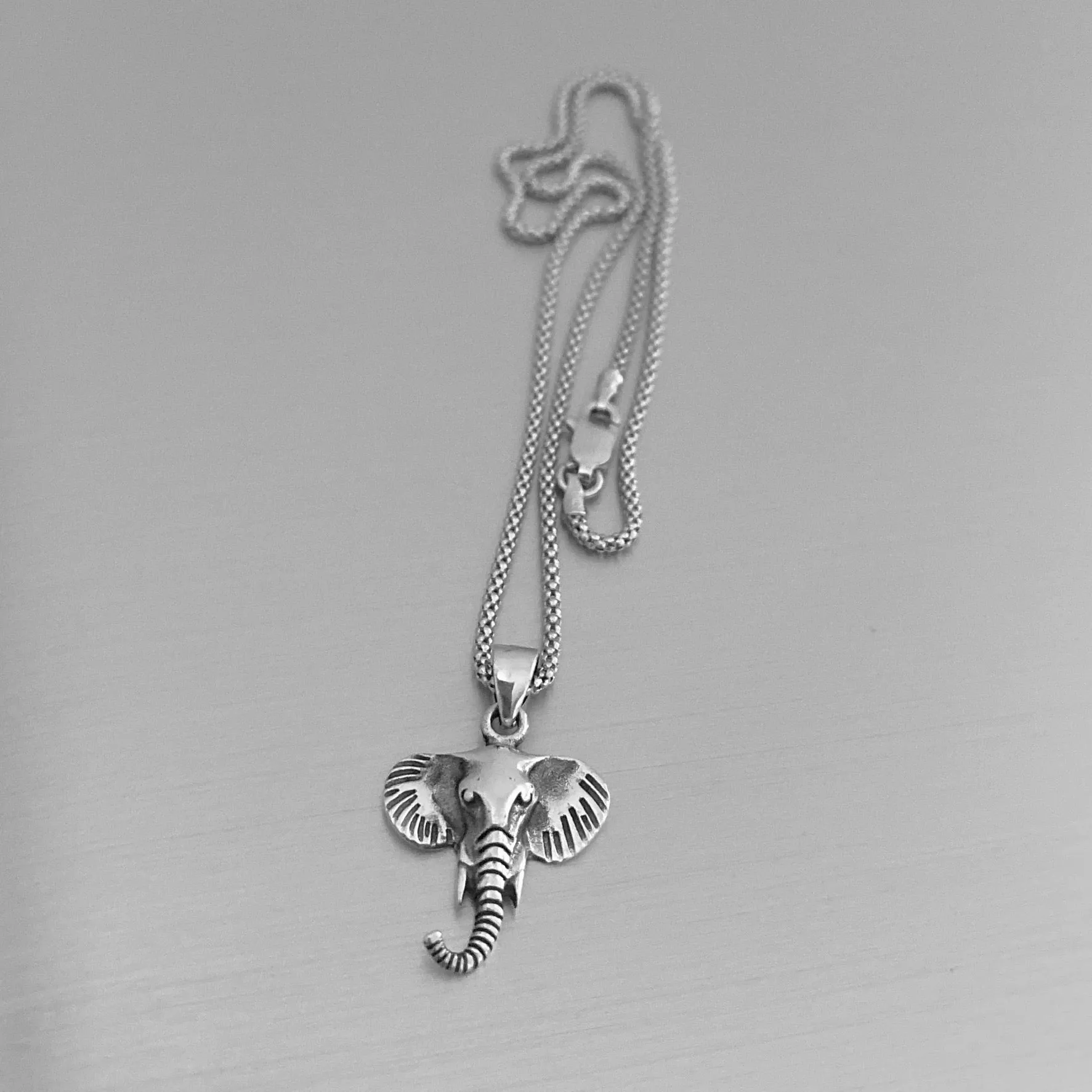 Sterling Silver Elephant Head Necklace, Silver Necklace, Elephant Necklace, Animal Necklace