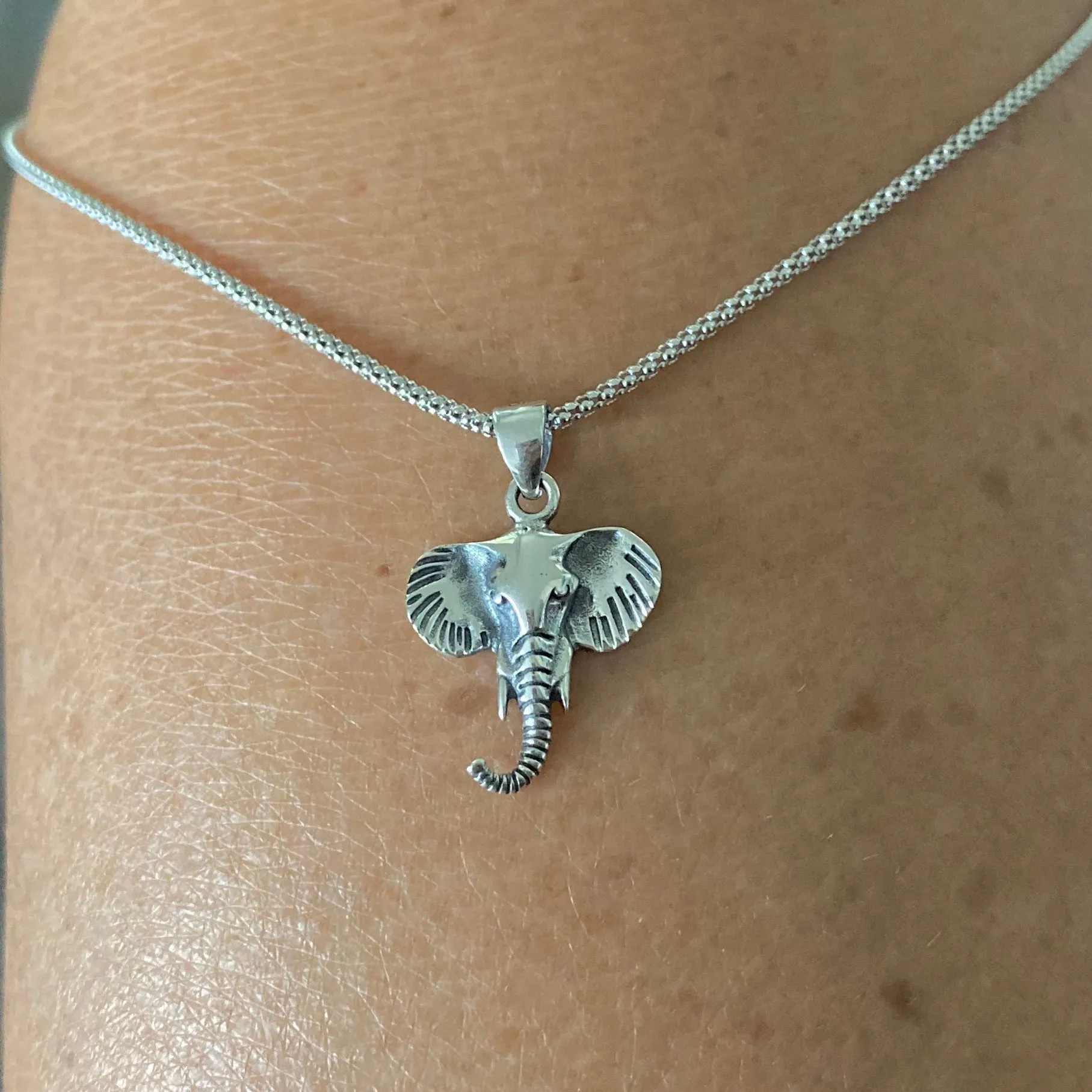 Sterling Silver Elephant Head Necklace, Silver Necklace, Elephant Necklace, Animal Necklace