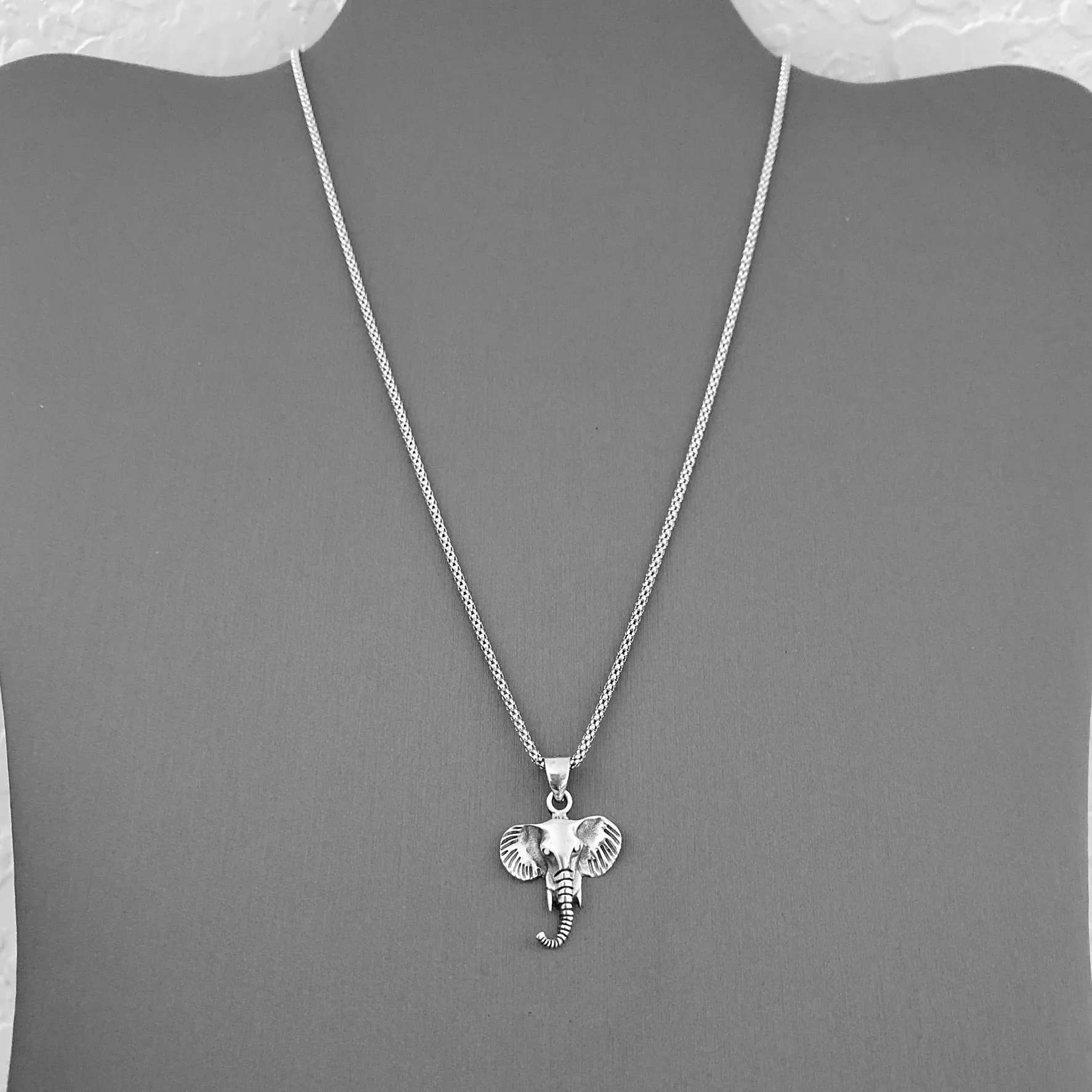 Sterling Silver Elephant Head Necklace, Silver Necklace, Elephant Necklace, Animal Necklace
