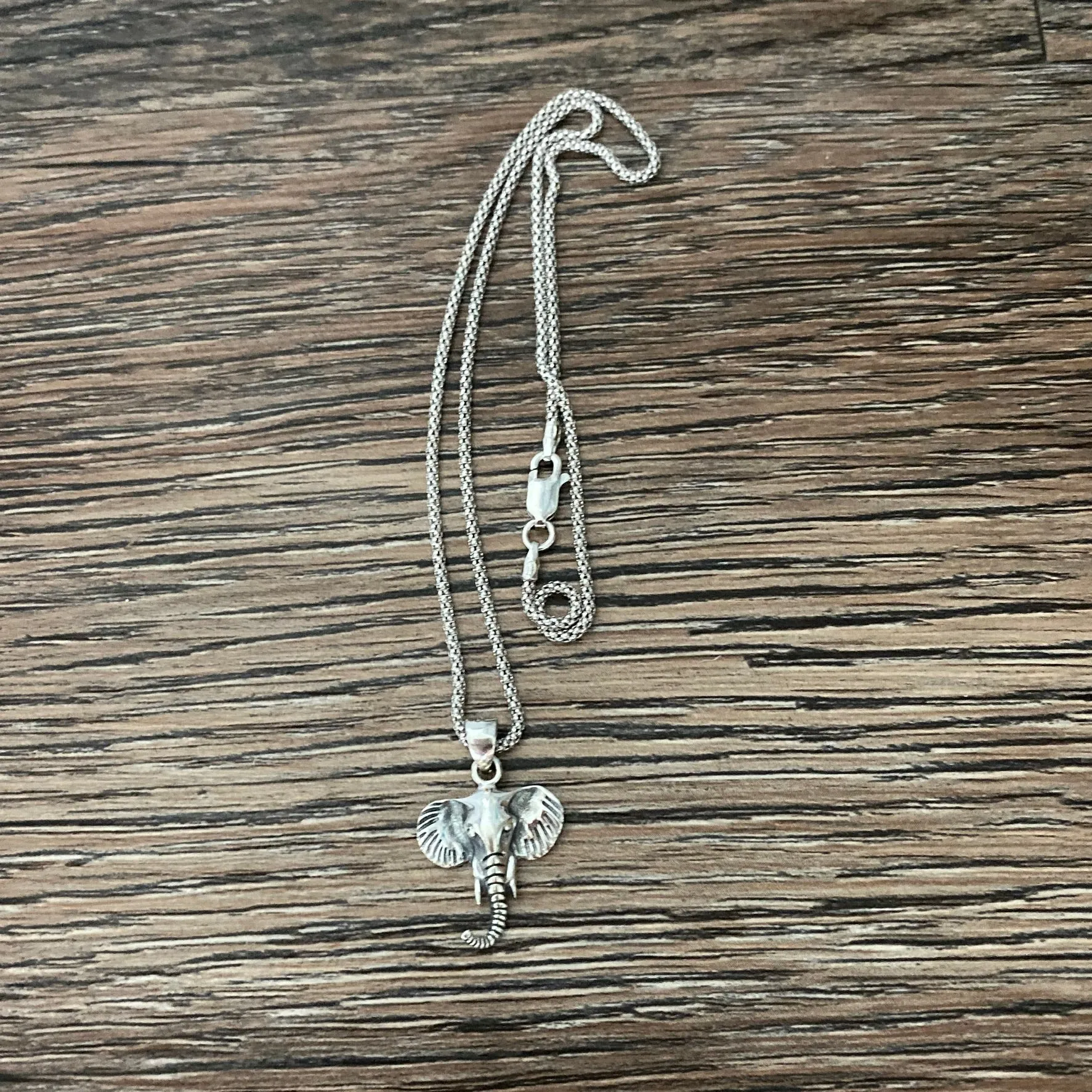 Sterling Silver Elephant Head Necklace, Silver Necklace, Elephant Necklace, Animal Necklace
