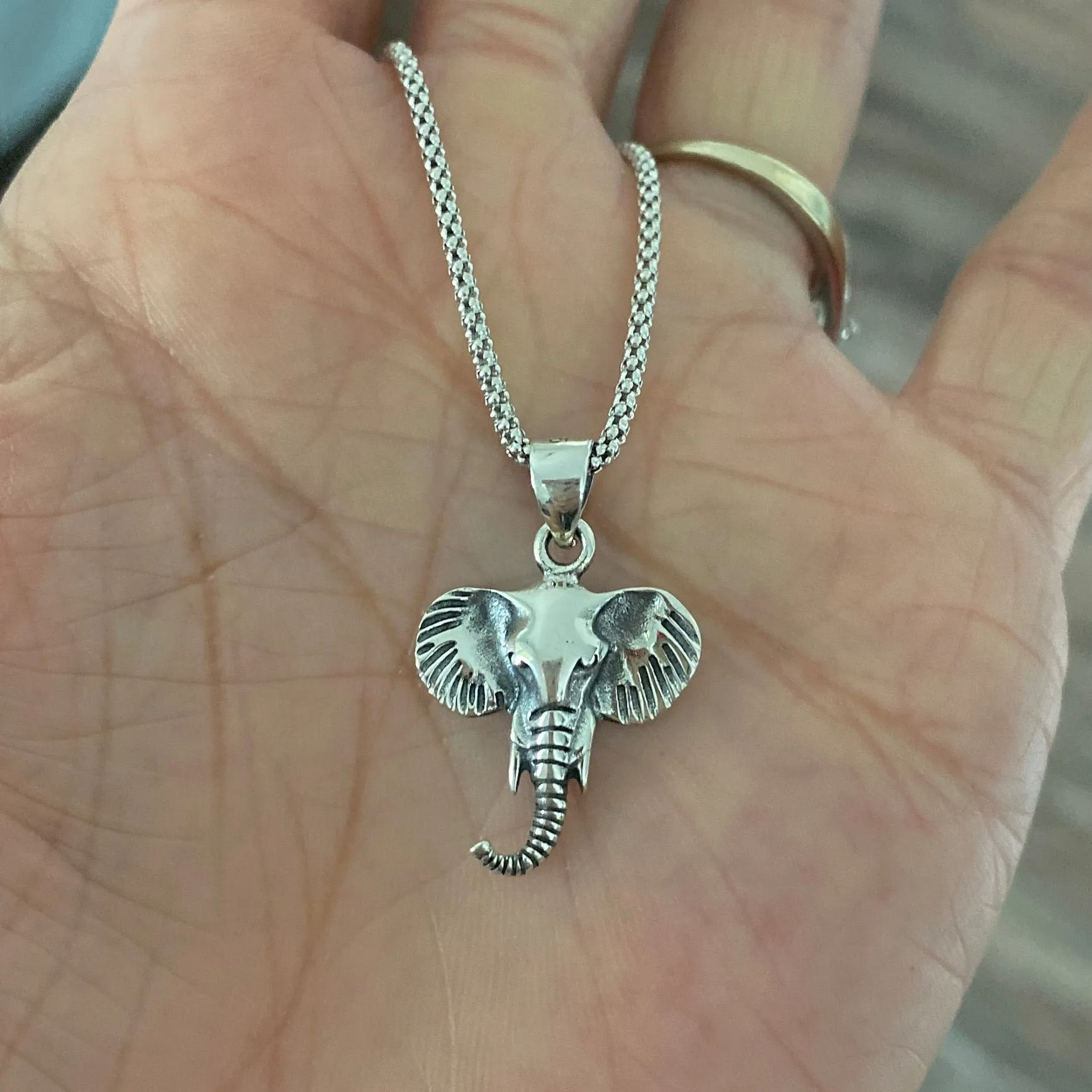 Sterling Silver Elephant Head Necklace, Silver Necklace, Elephant Necklace, Animal Necklace