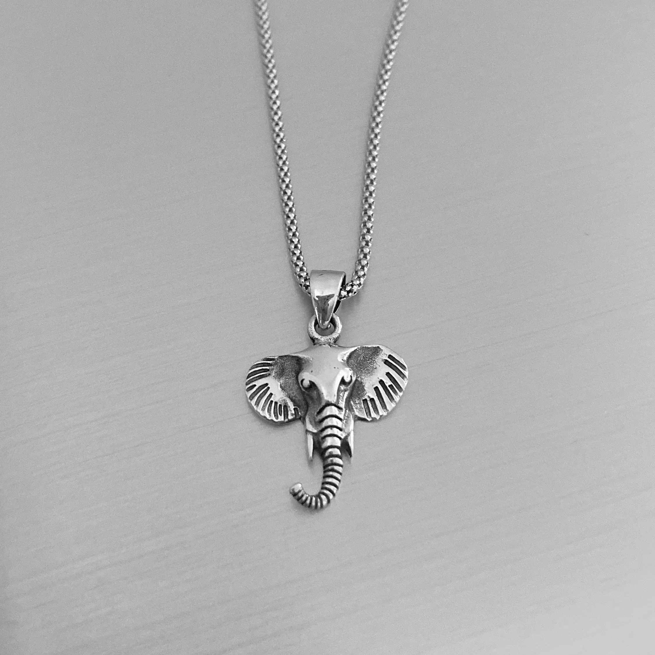 Sterling Silver Elephant Head Necklace, Silver Necklace, Elephant Necklace, Animal Necklace