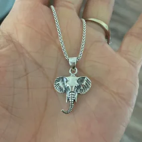 Sterling Silver Elephant Head Necklace, Silver Necklace, Elephant Necklace, Animal Necklace