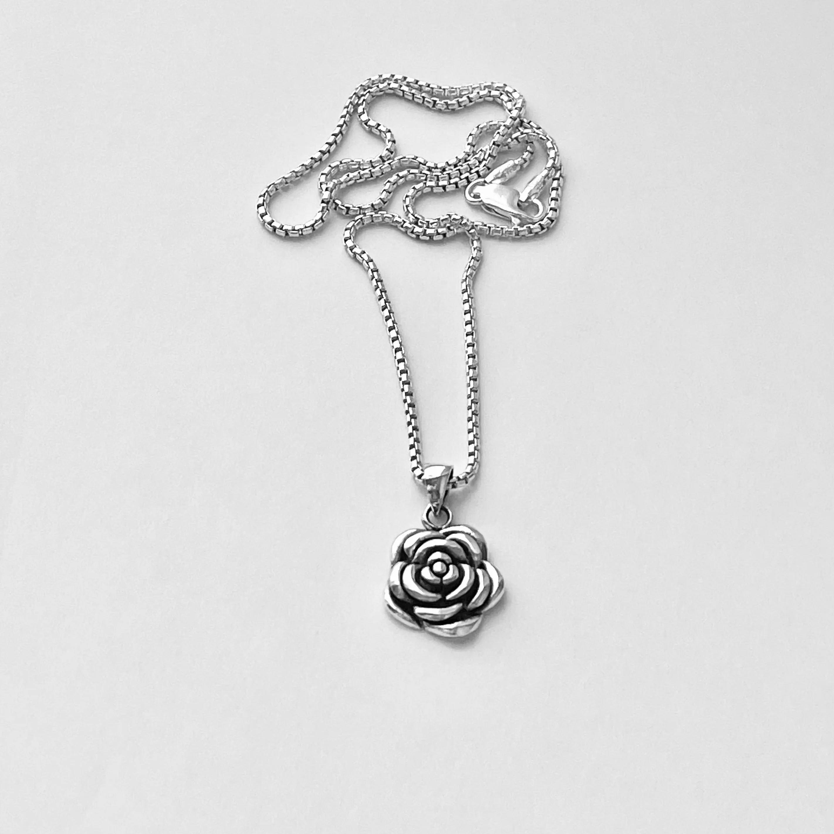 Sterling Silver Heavy Rose Necklace, Silver Necklace, Flower Necklace