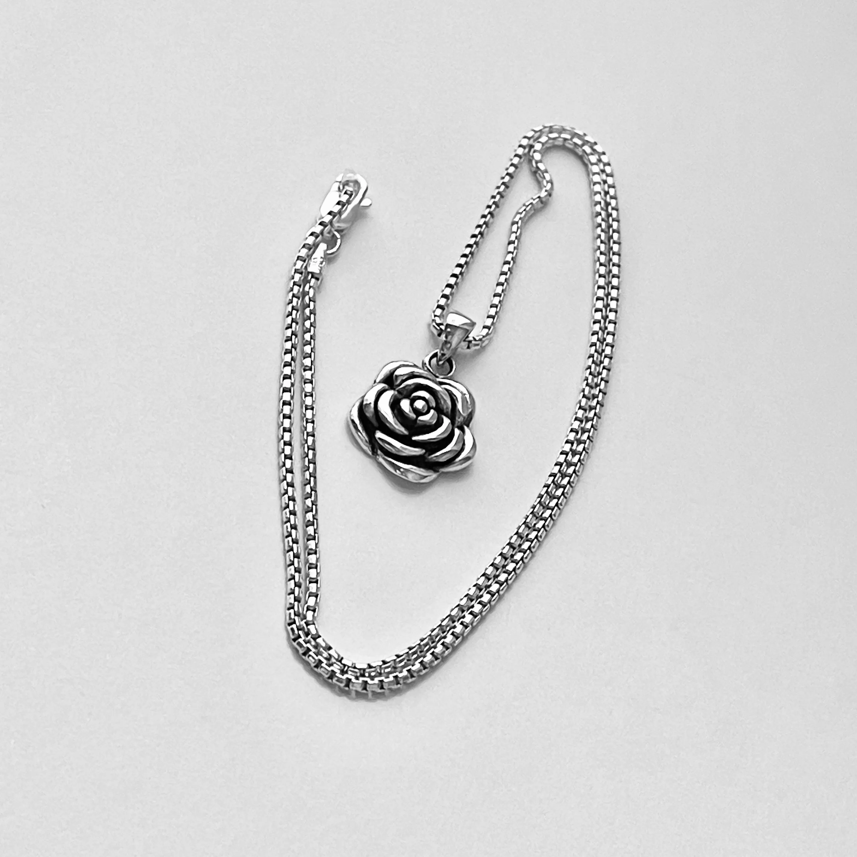 Sterling Silver Heavy Rose Necklace, Silver Necklace, Flower Necklace