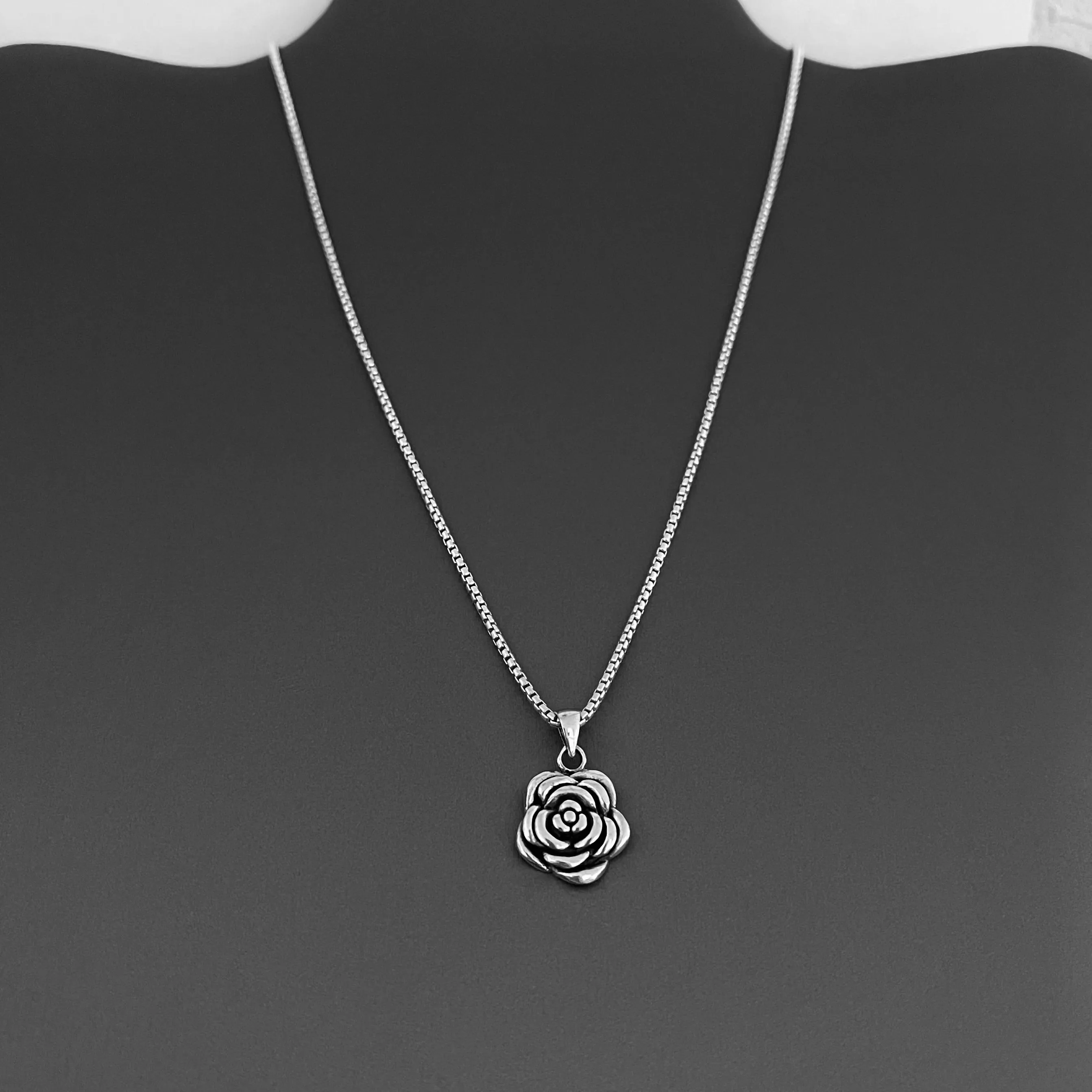 Sterling Silver Heavy Rose Necklace, Silver Necklace, Flower Necklace