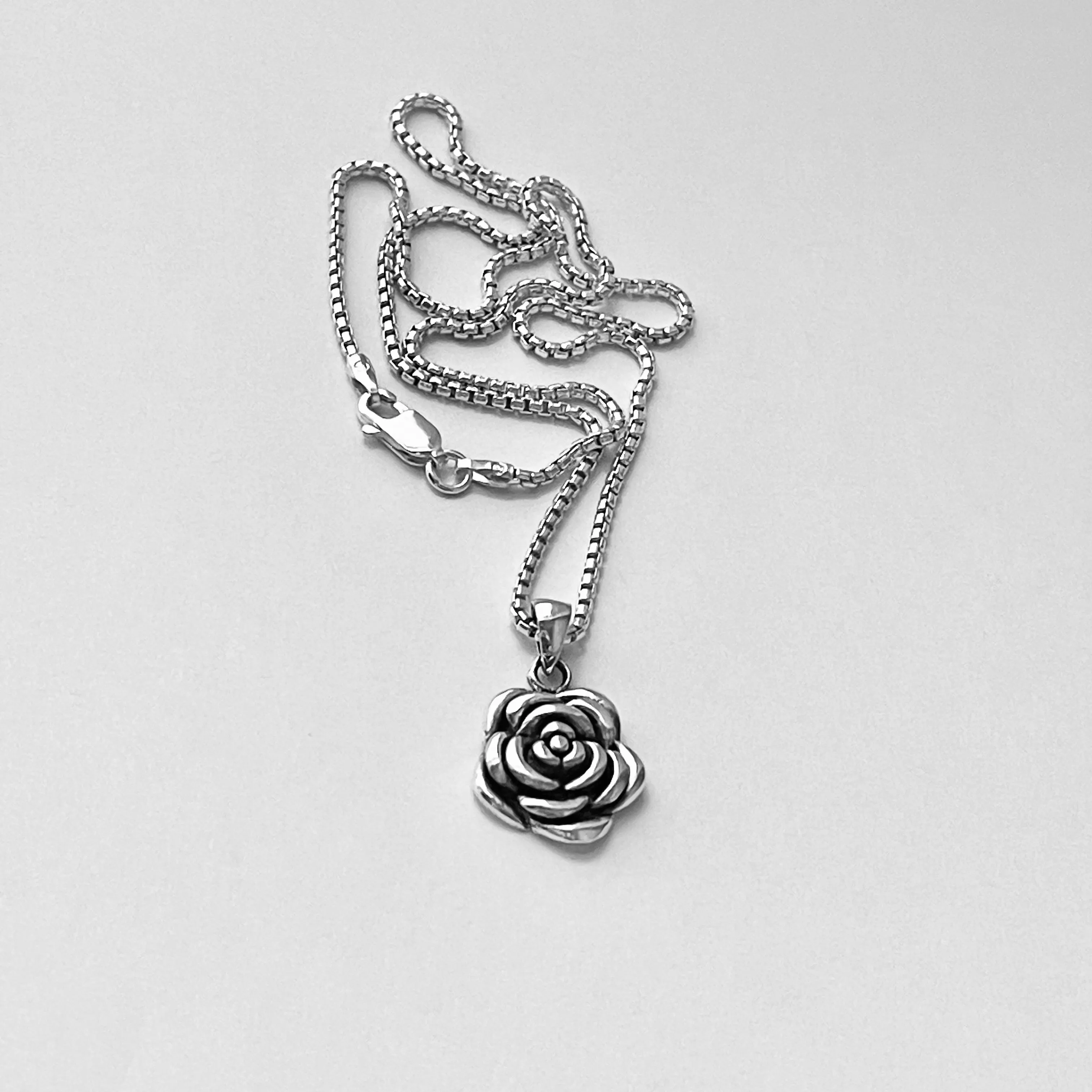 Sterling Silver Heavy Rose Necklace, Silver Necklace, Flower Necklace