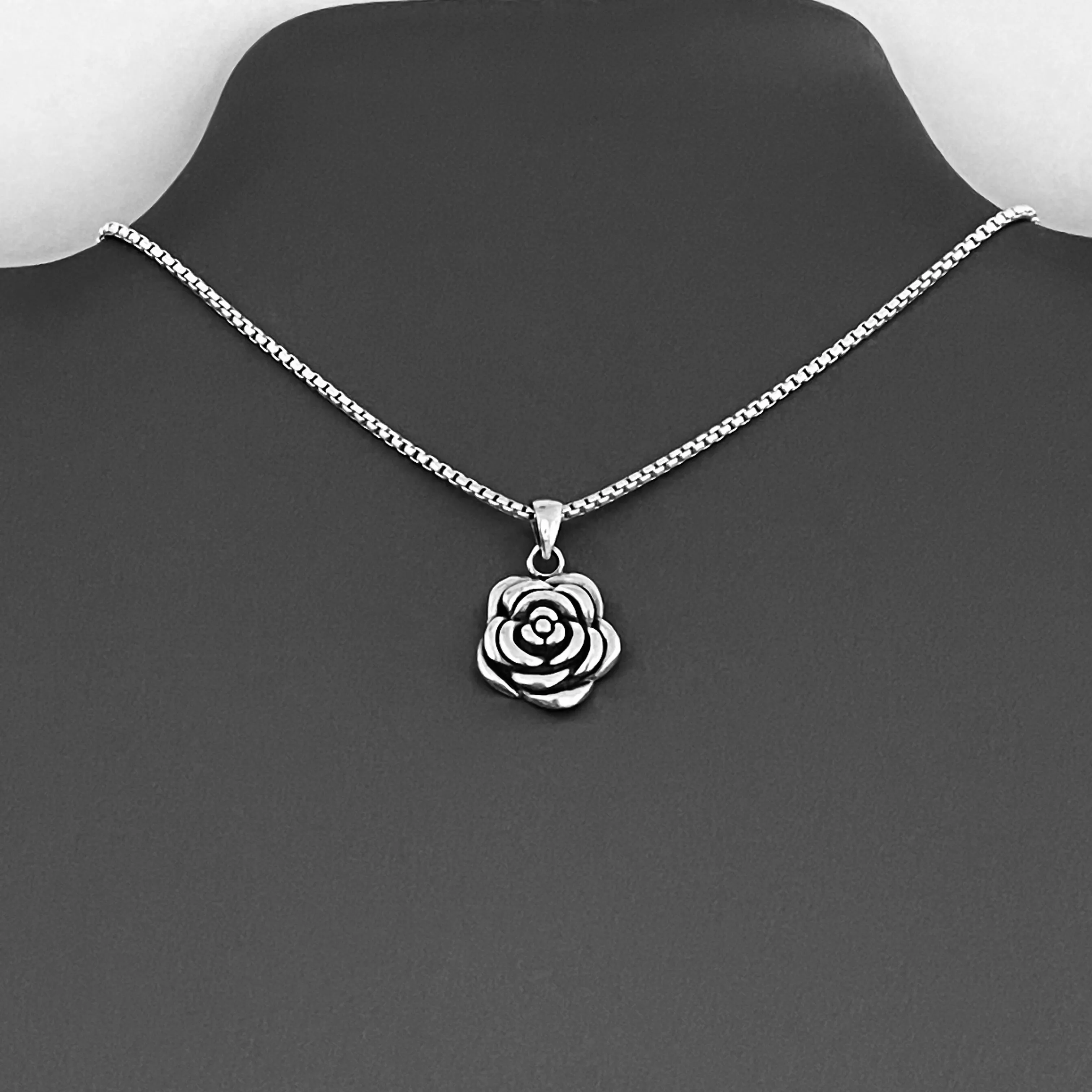Sterling Silver Heavy Rose Necklace, Silver Necklace, Flower Necklace