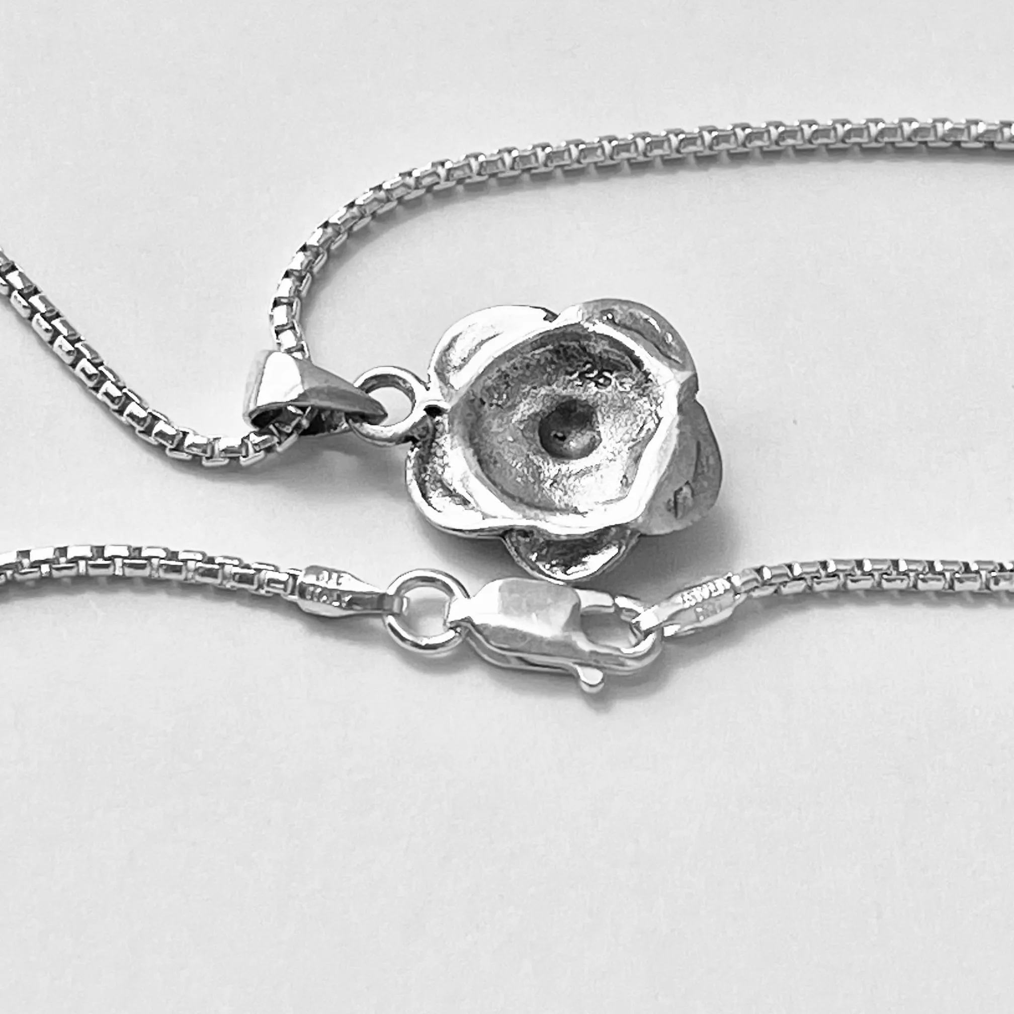 Sterling Silver Heavy Rose Necklace, Silver Necklace, Flower Necklace