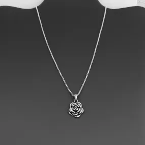 Sterling Silver Heavy Rose Necklace, Silver Necklace, Flower Necklace
