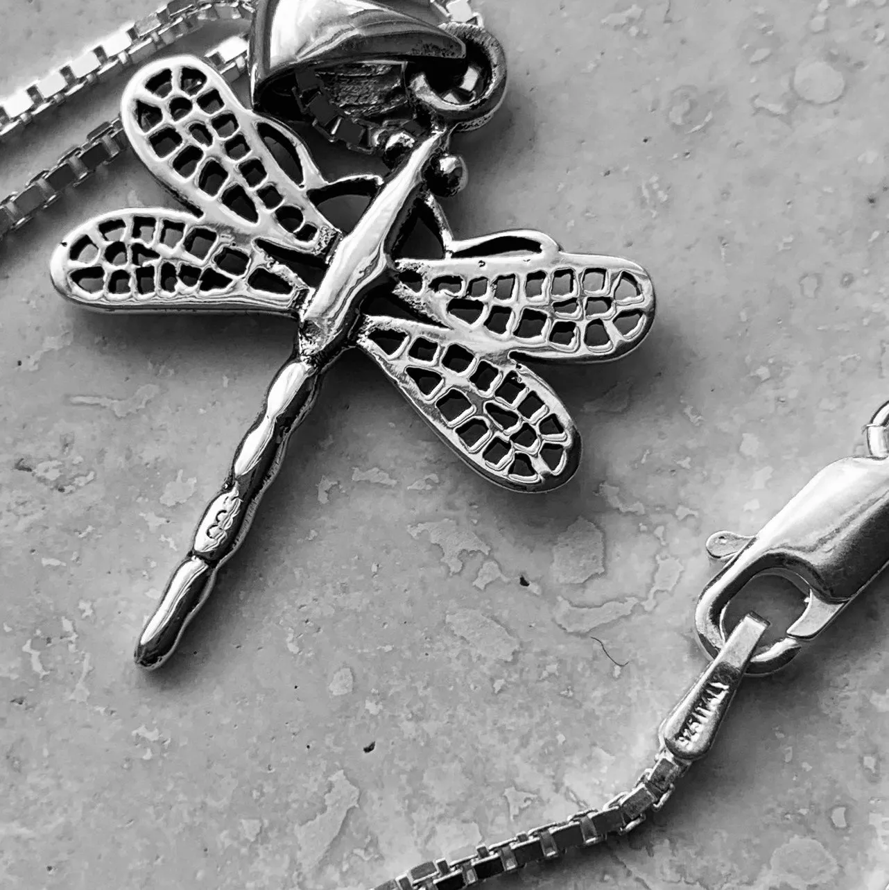 Sterling Silver Large Dragonfly Necklace, Silver Necklace, Boho Necklace, Spirit Necklace