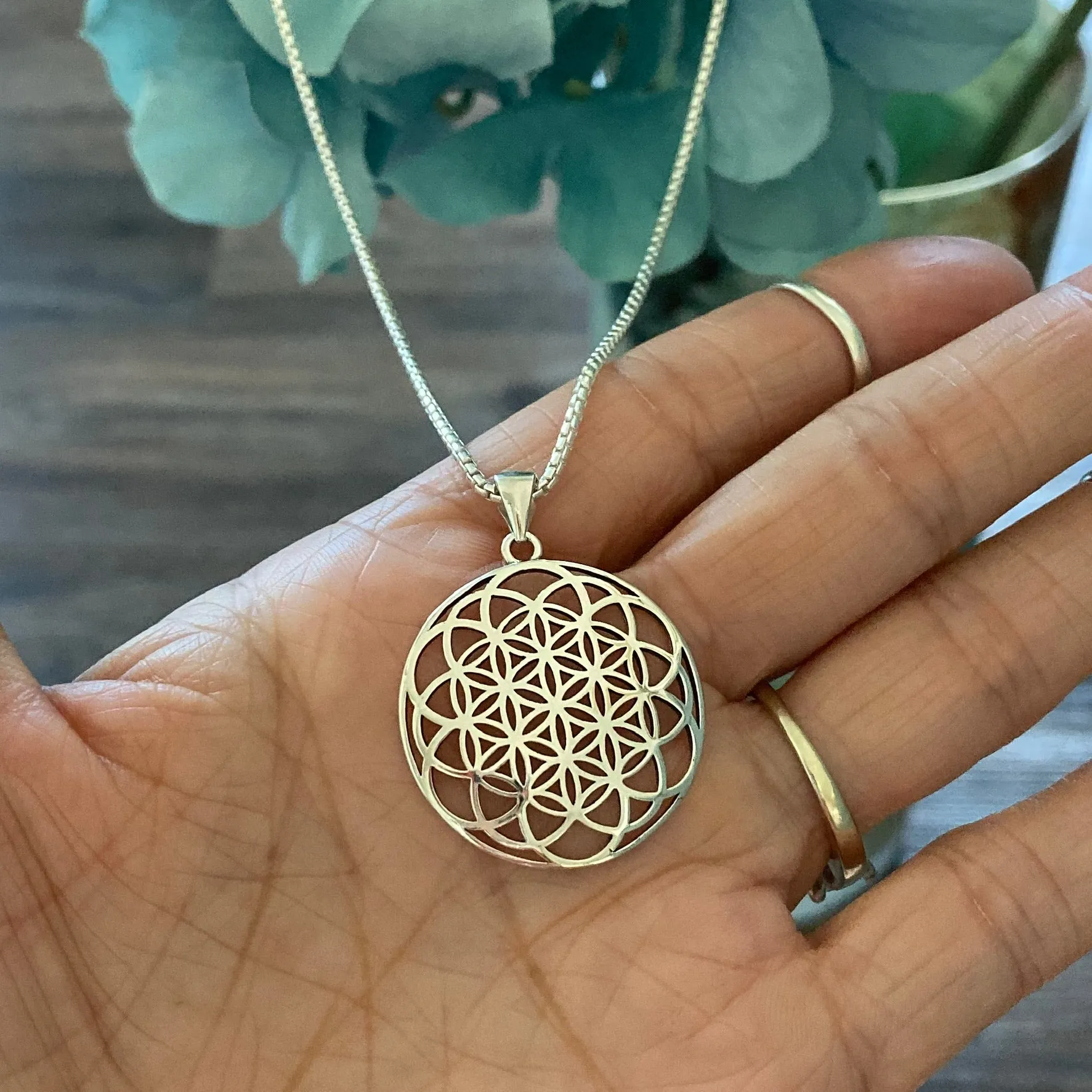 Sterling Silver Large Mandala Necklace, Silver Necklace, Flower Necklace, Boho Necklace