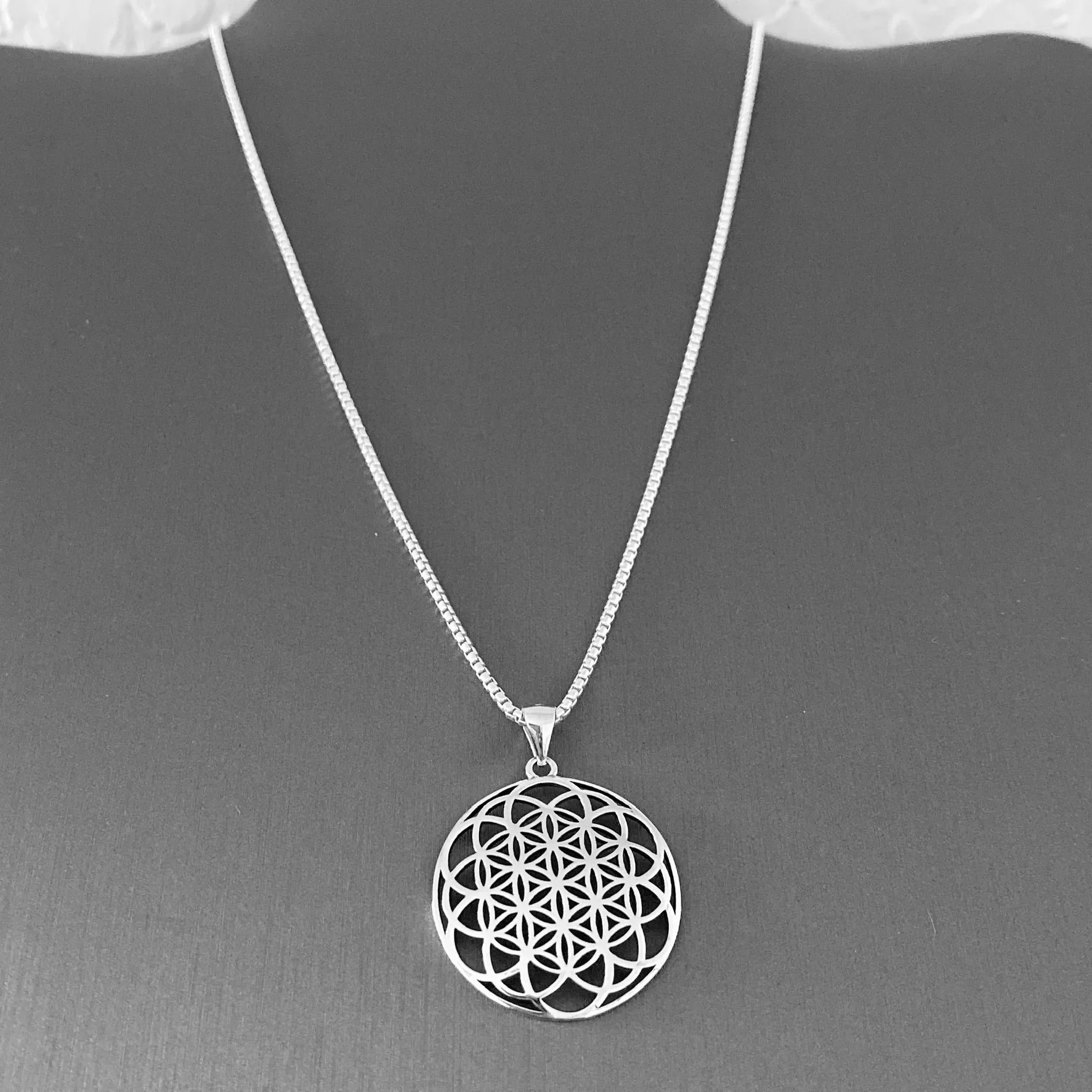 Sterling Silver Large Mandala Necklace, Silver Necklace, Flower Necklace, Boho Necklace