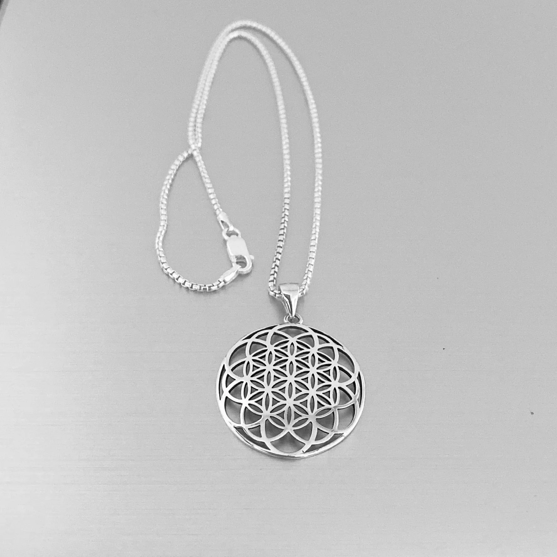 Sterling Silver Large Mandala Necklace, Silver Necklace, Flower Necklace, Boho Necklace