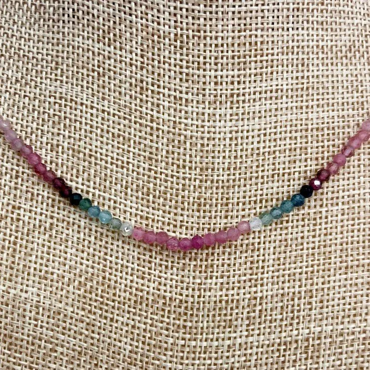 Sterling Silver Multi-Color Tourmaline Beaded Necklace