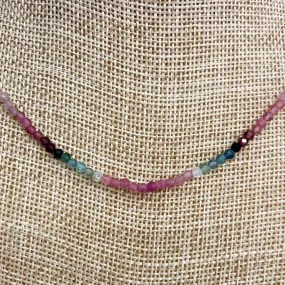 Sterling Silver Multi-Color Tourmaline Beaded Necklace