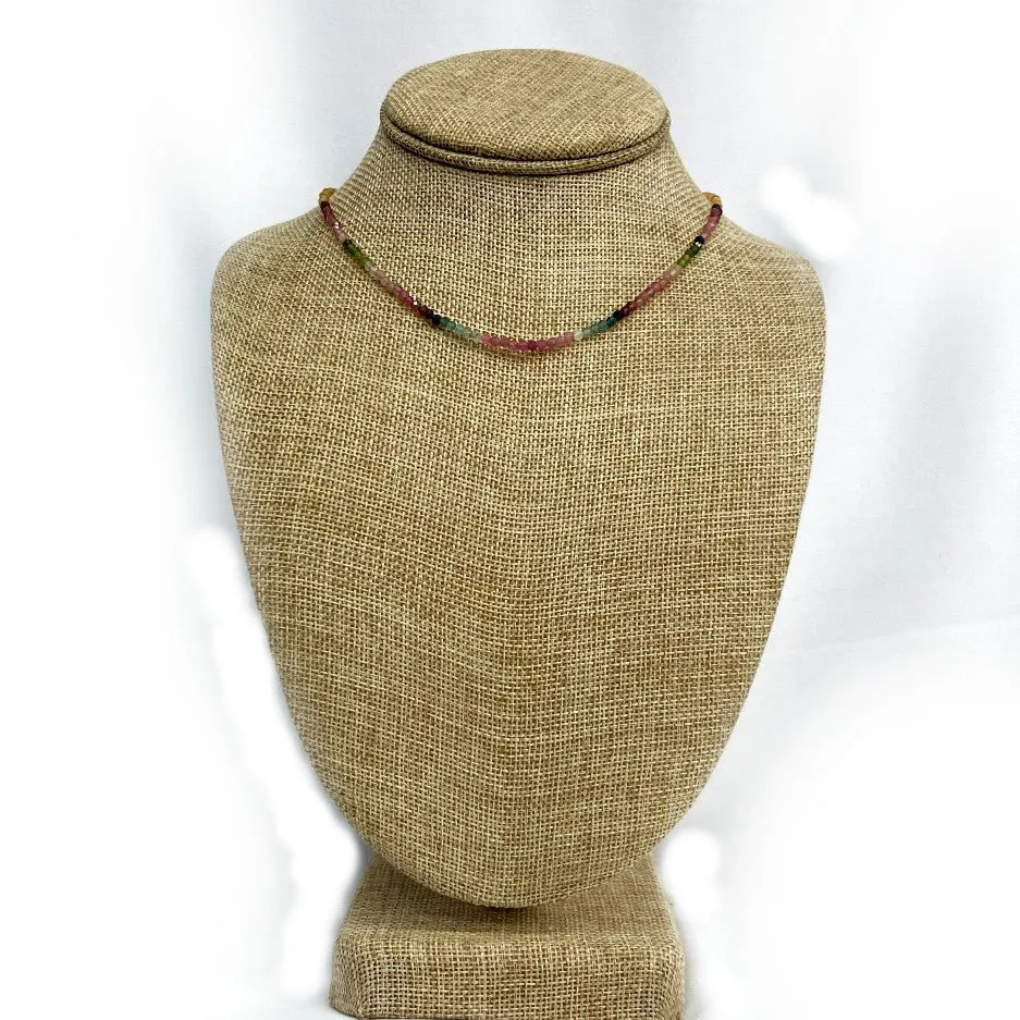 Sterling Silver Multi-Color Tourmaline Beaded Necklace