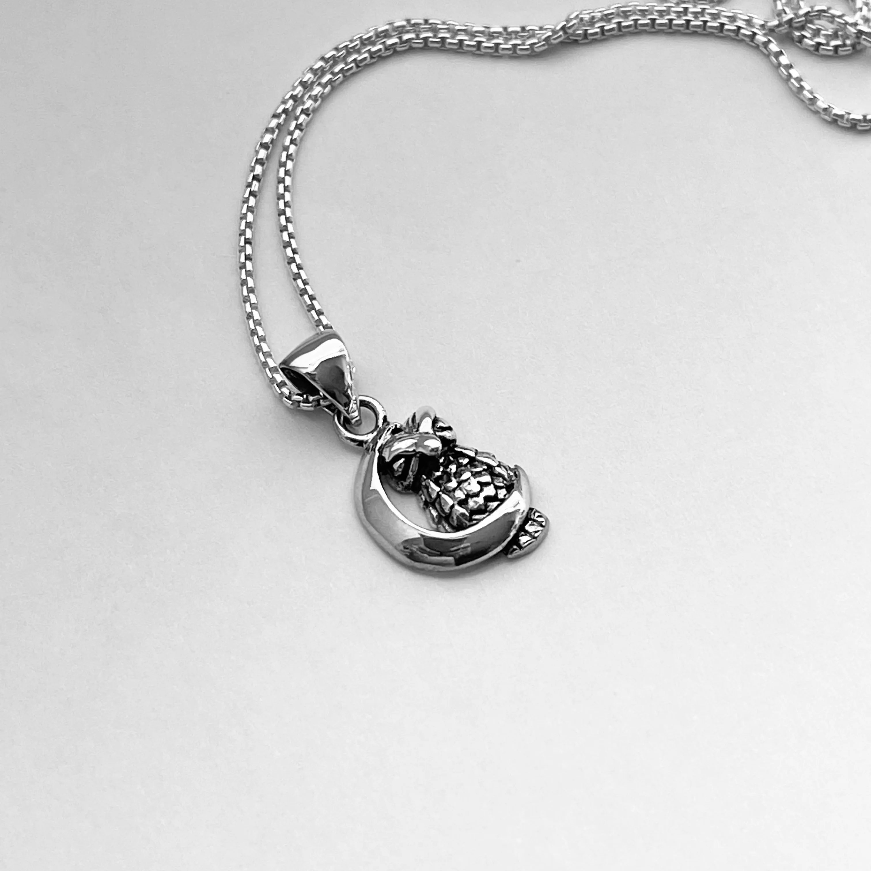 Sterling Silver Owl on the Moon Necklace, Silver Necklace, Owl Necklace, Religious Necklace