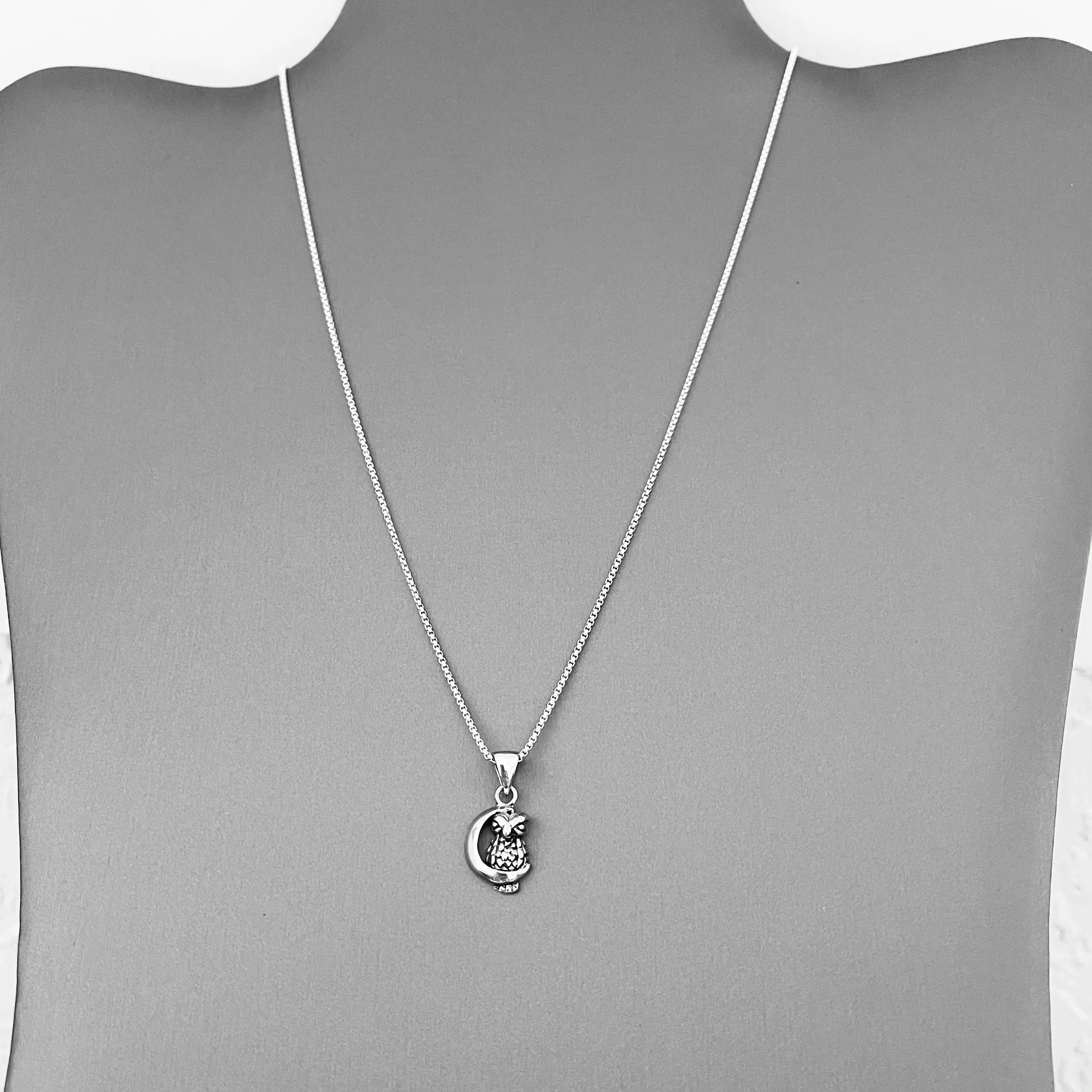 Sterling Silver Owl on the Moon Necklace, Silver Necklace, Owl Necklace, Religious Necklace