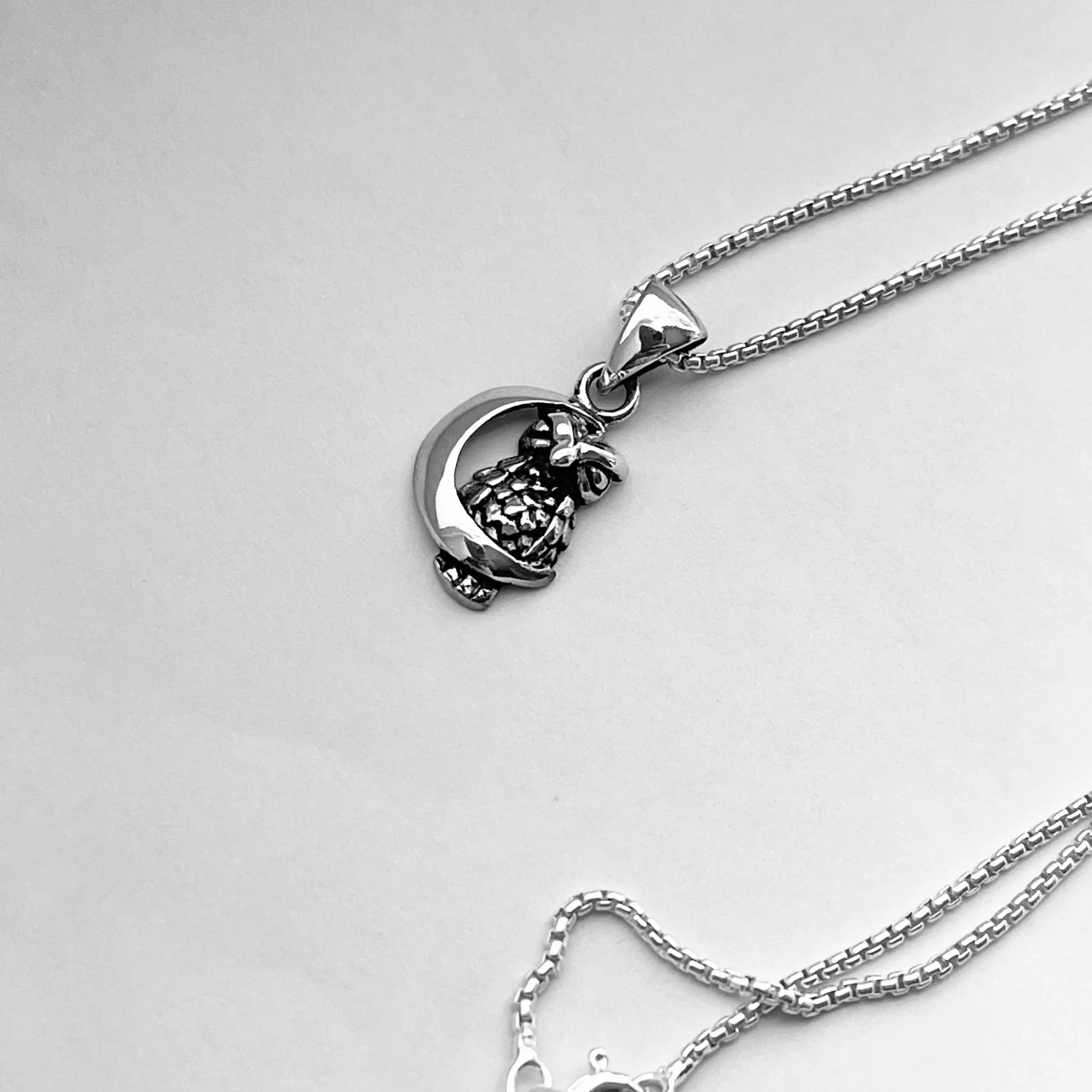 Sterling Silver Owl on the Moon Necklace, Silver Necklace, Owl Necklace, Religious Necklace