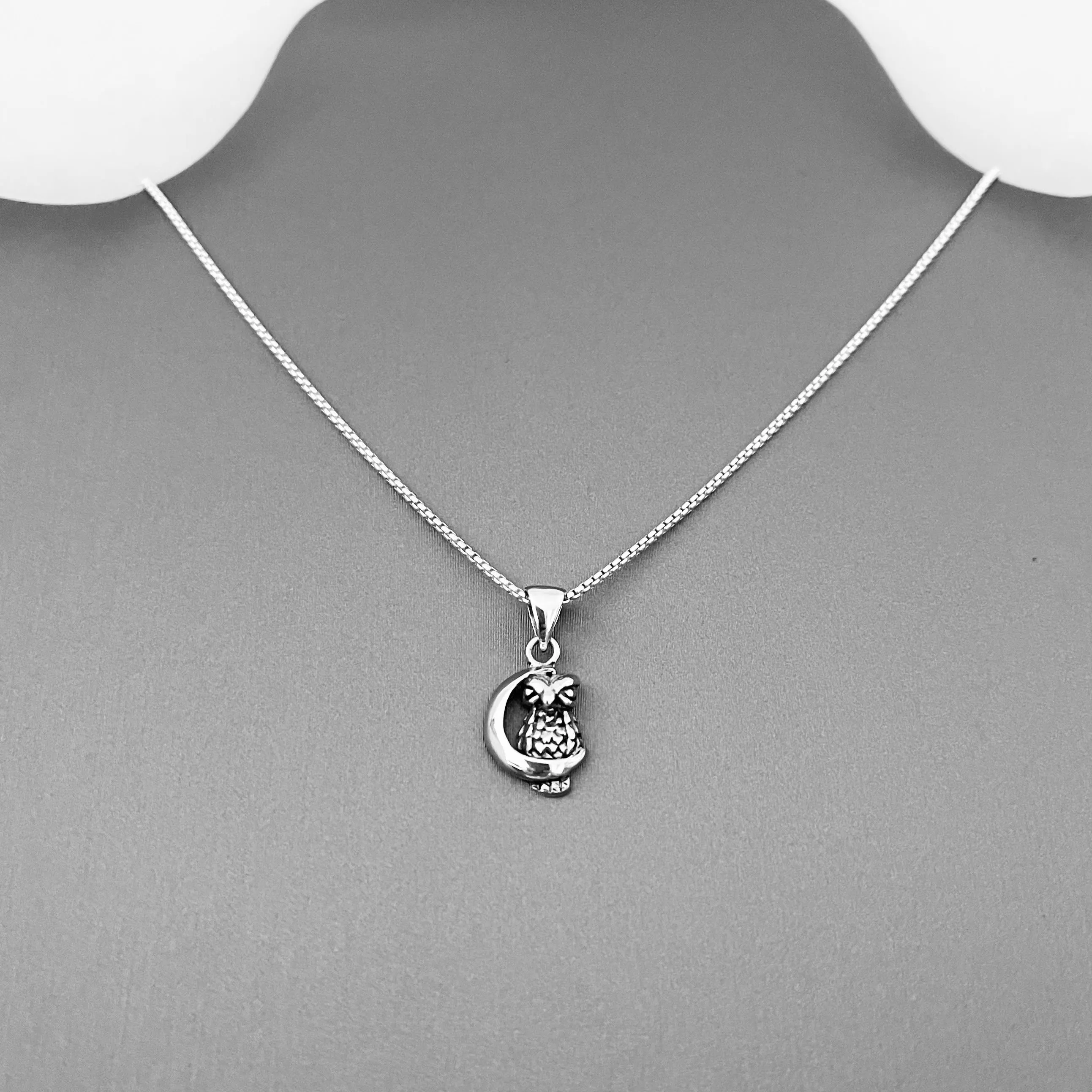 Sterling Silver Owl on the Moon Necklace, Silver Necklace, Owl Necklace, Religious Necklace