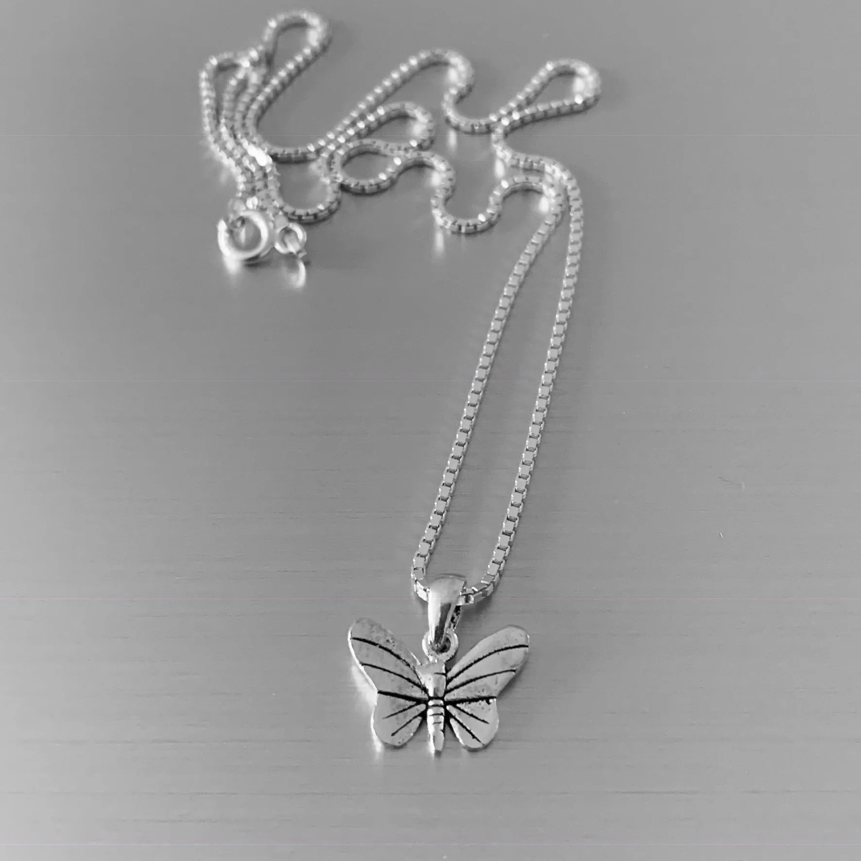 Sterling Silver Small Butterfly Necklace, Boho Necklace, Silver Necklace