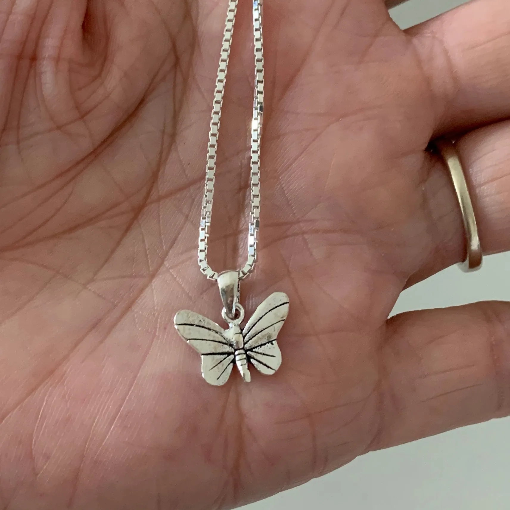 Sterling Silver Small Butterfly Necklace, Boho Necklace, Silver Necklace