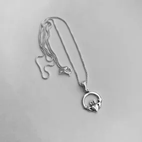 Sterling Silver Small Claddagh Necklace, Silver Necklace, Heart Necklace, Dainty Necklace