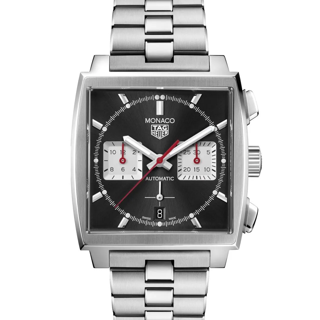 TAG Heuer Black Dial and Steel Bracelet Monaco 39mm Watch