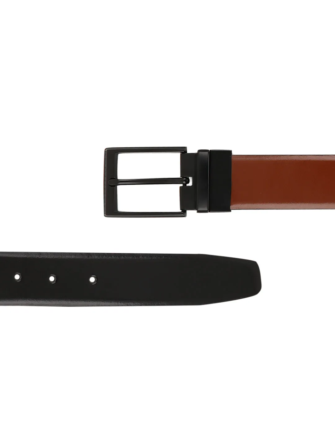 Teakwood Genuine Leather Men Black & Brown Solid Reversible Leather Belt