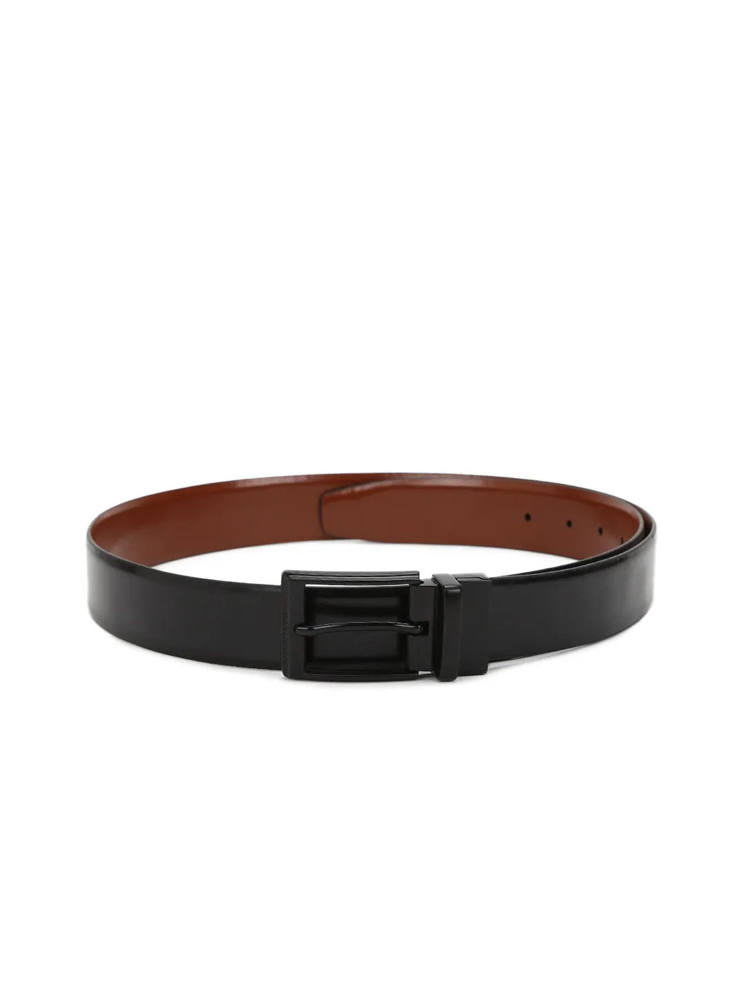 Teakwood Genuine Leather Men Black & Brown Solid Reversible Leather Belt